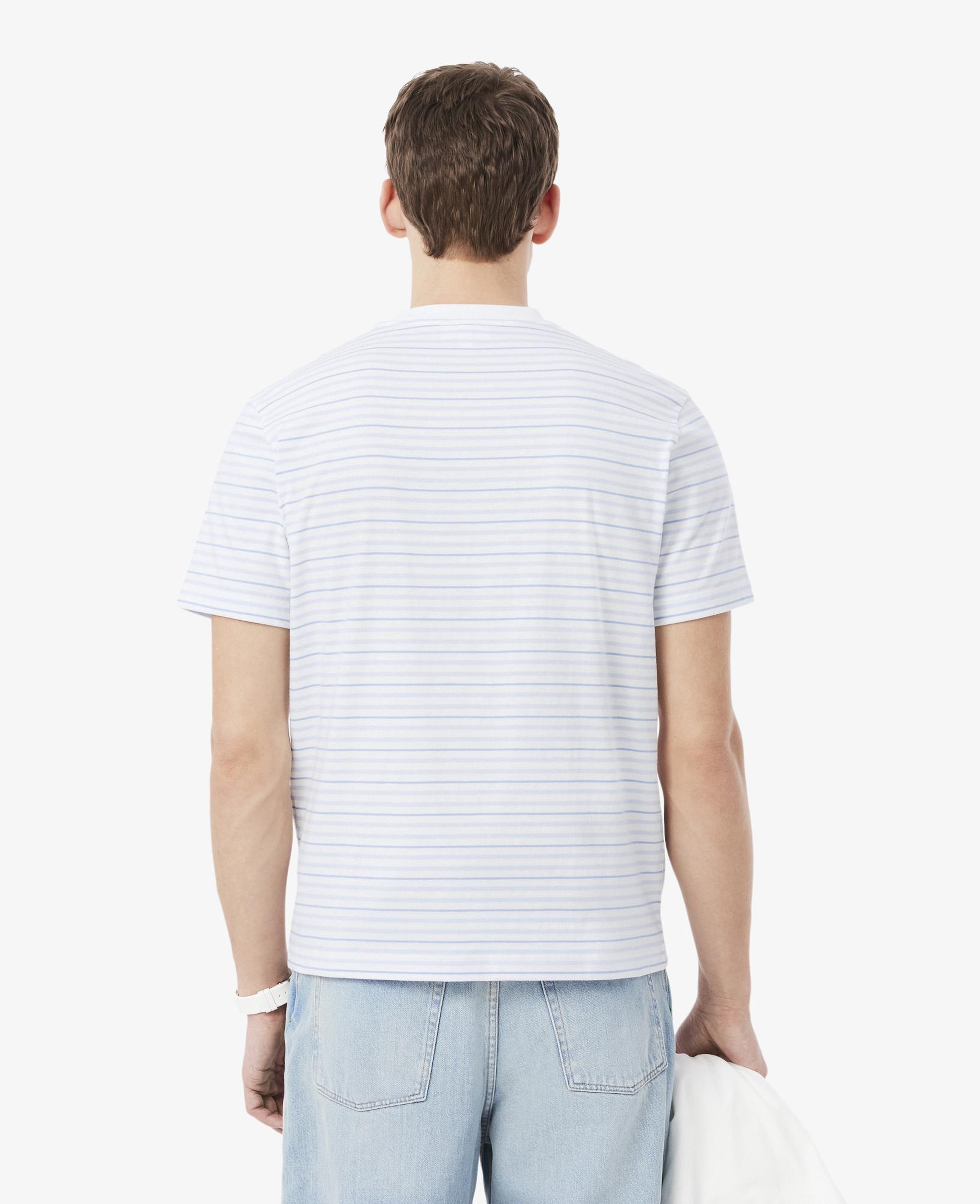 Erkek Classic Fit Bisiklet Yaka Çizgili Beyaz T-Shirt