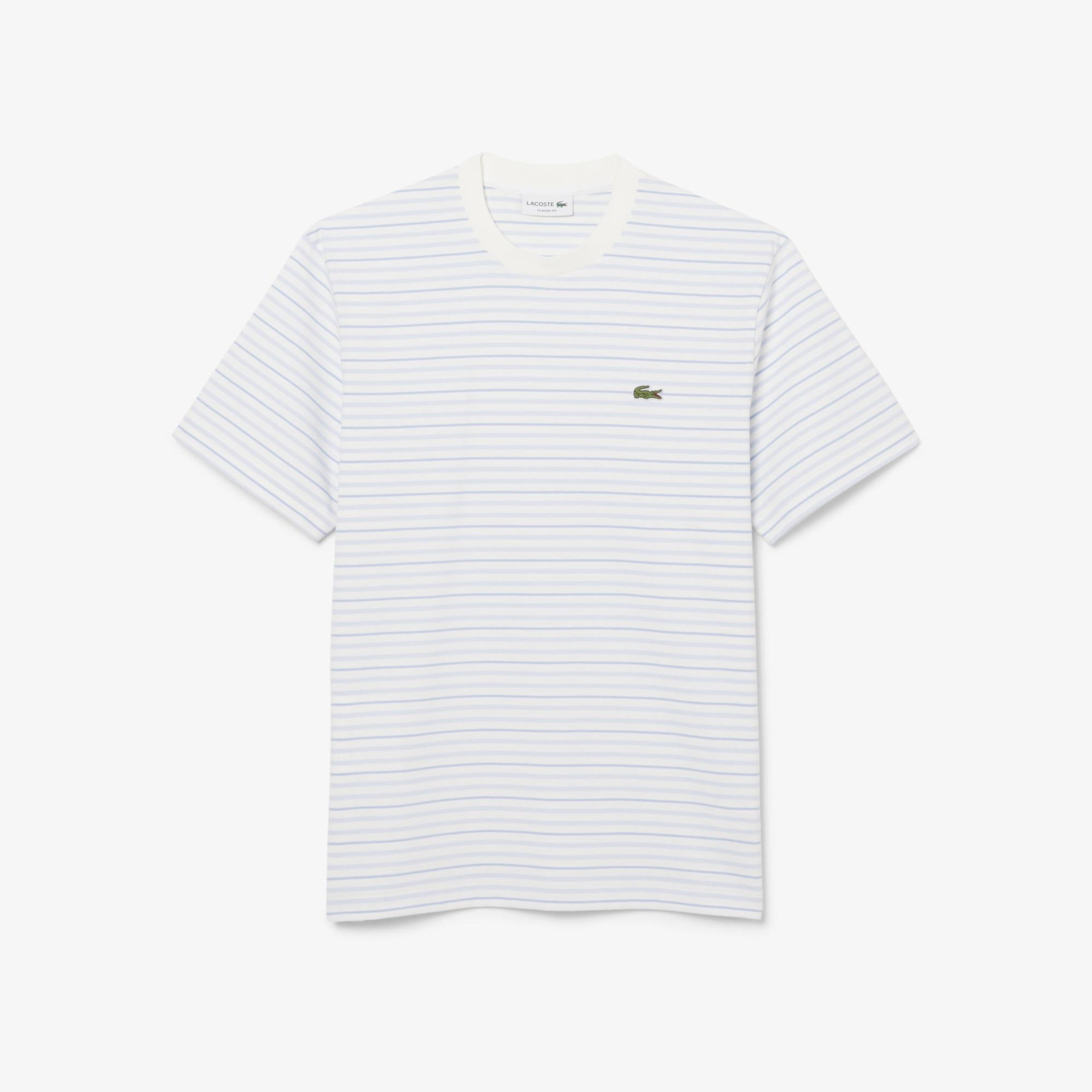 Erkek Classic Fit Bisiklet Yaka Çizgili Beyaz T-Shirt