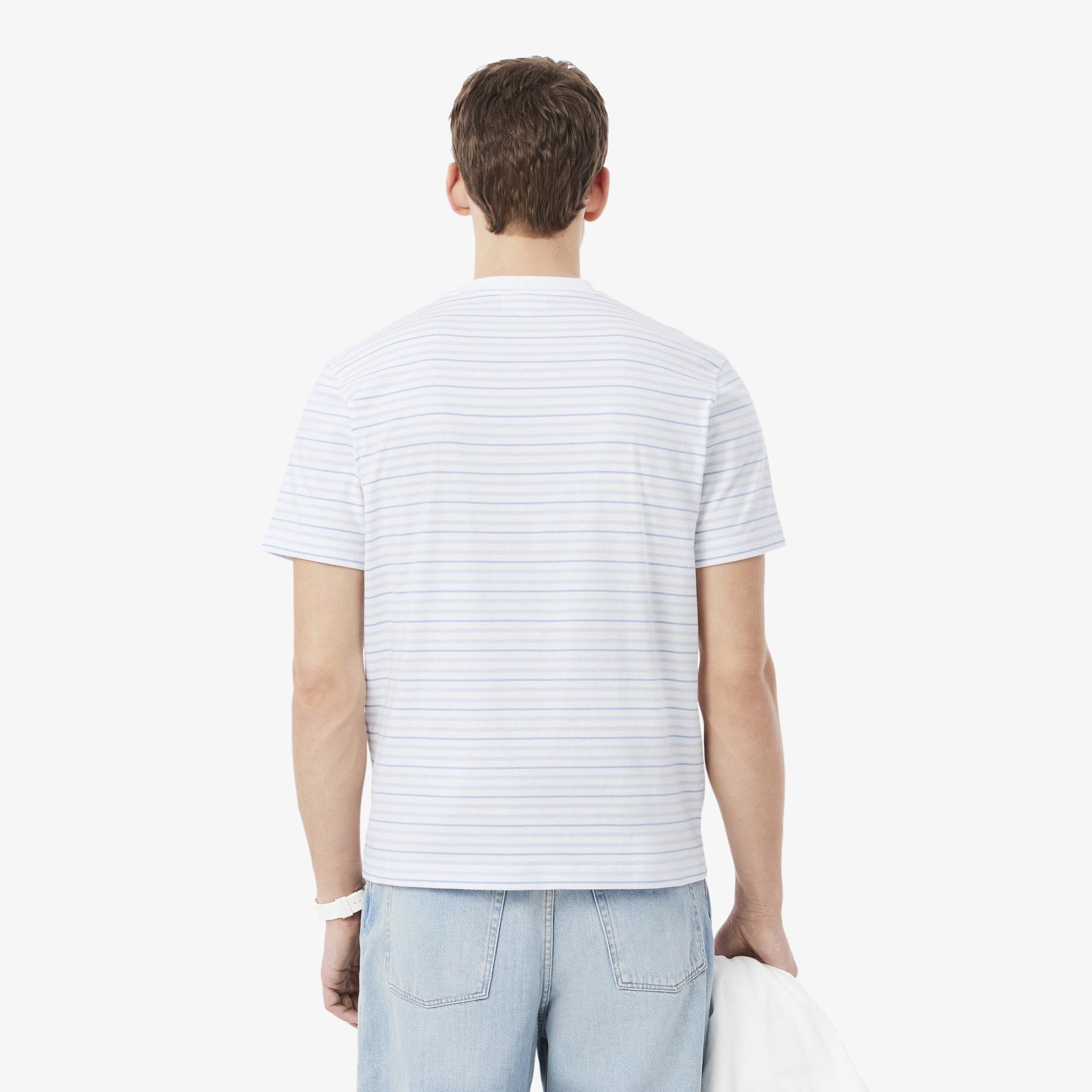 Erkek Classic Fit Bisiklet Yaka Çizgili Beyaz T-Shirt