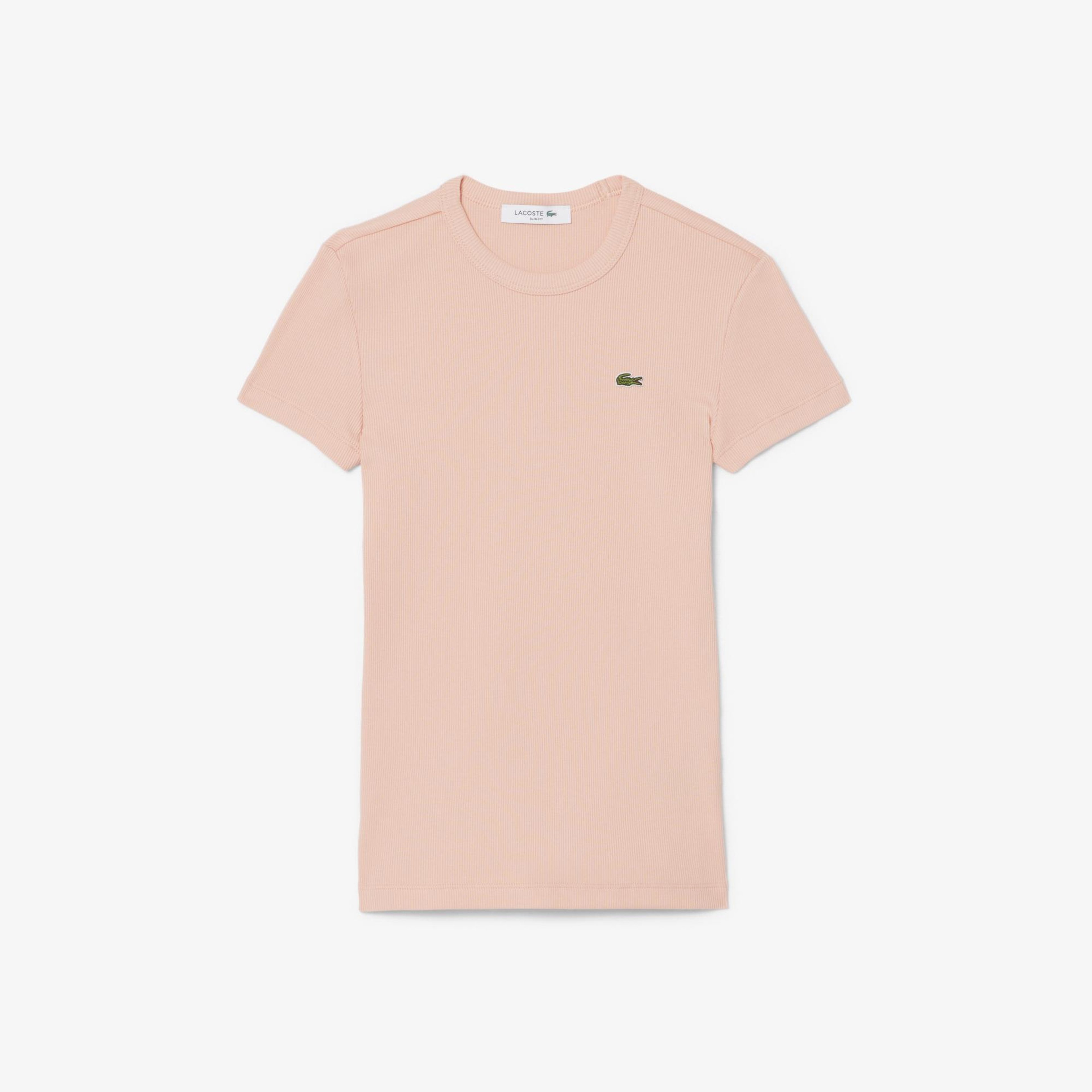 Kadın Slim Fit Bisiklet Yaka Pembe T-Shirt