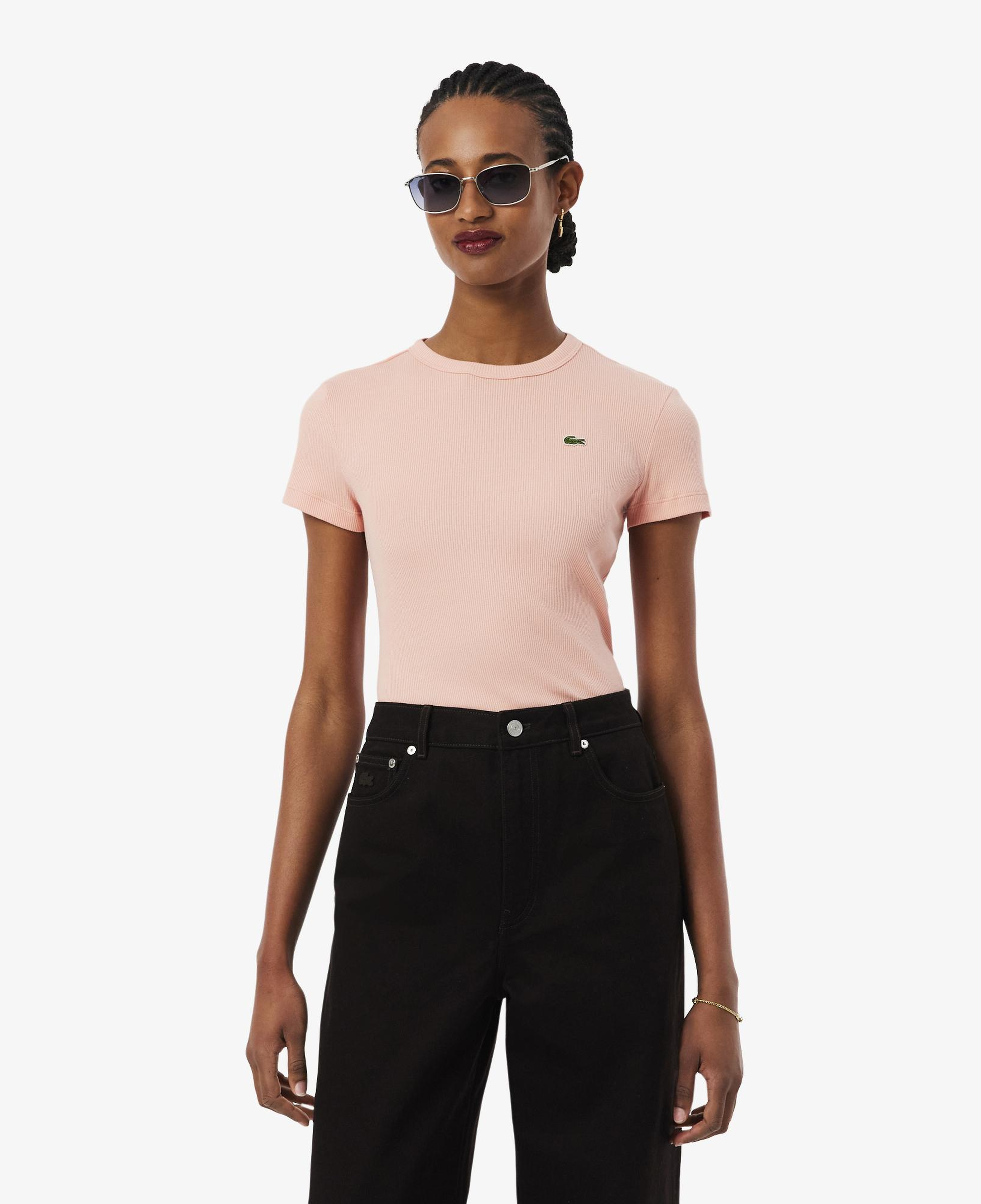 Kadın Slim Fit Bisiklet Yaka Pembe T-Shirt