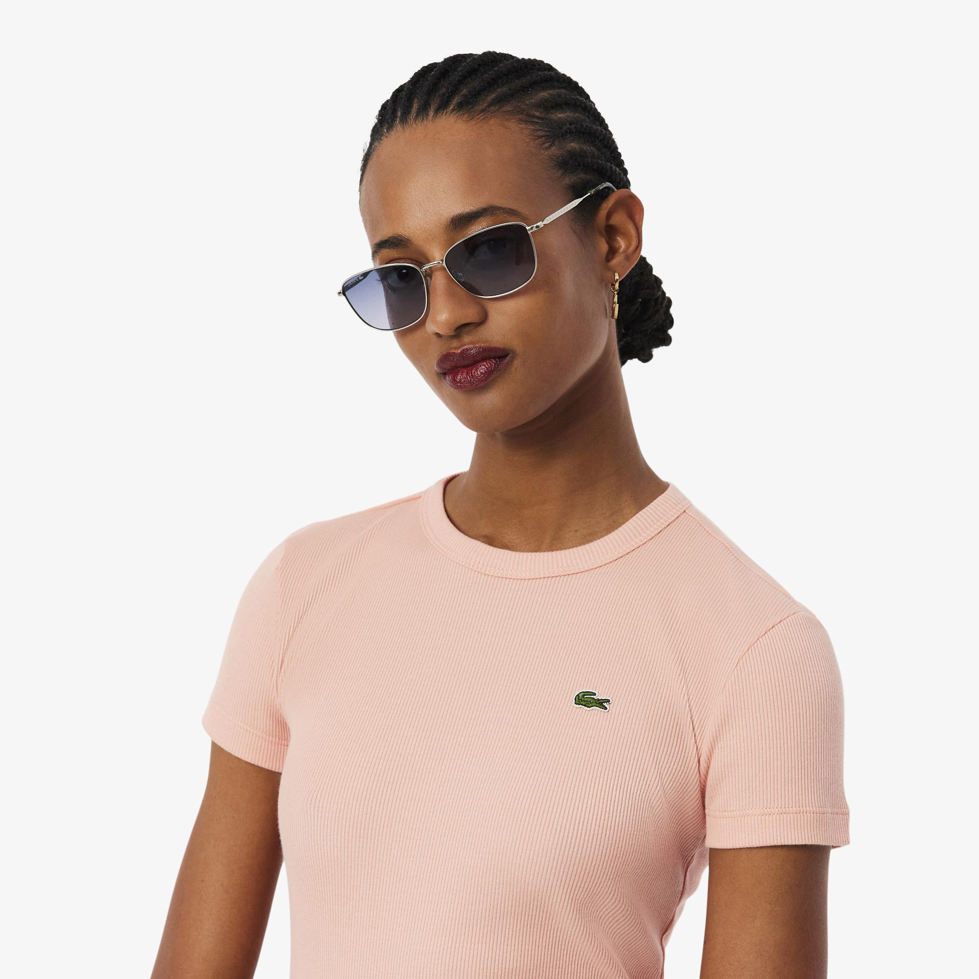 Kadın Slim Fit Bisiklet Yaka Pembe T-Shirt