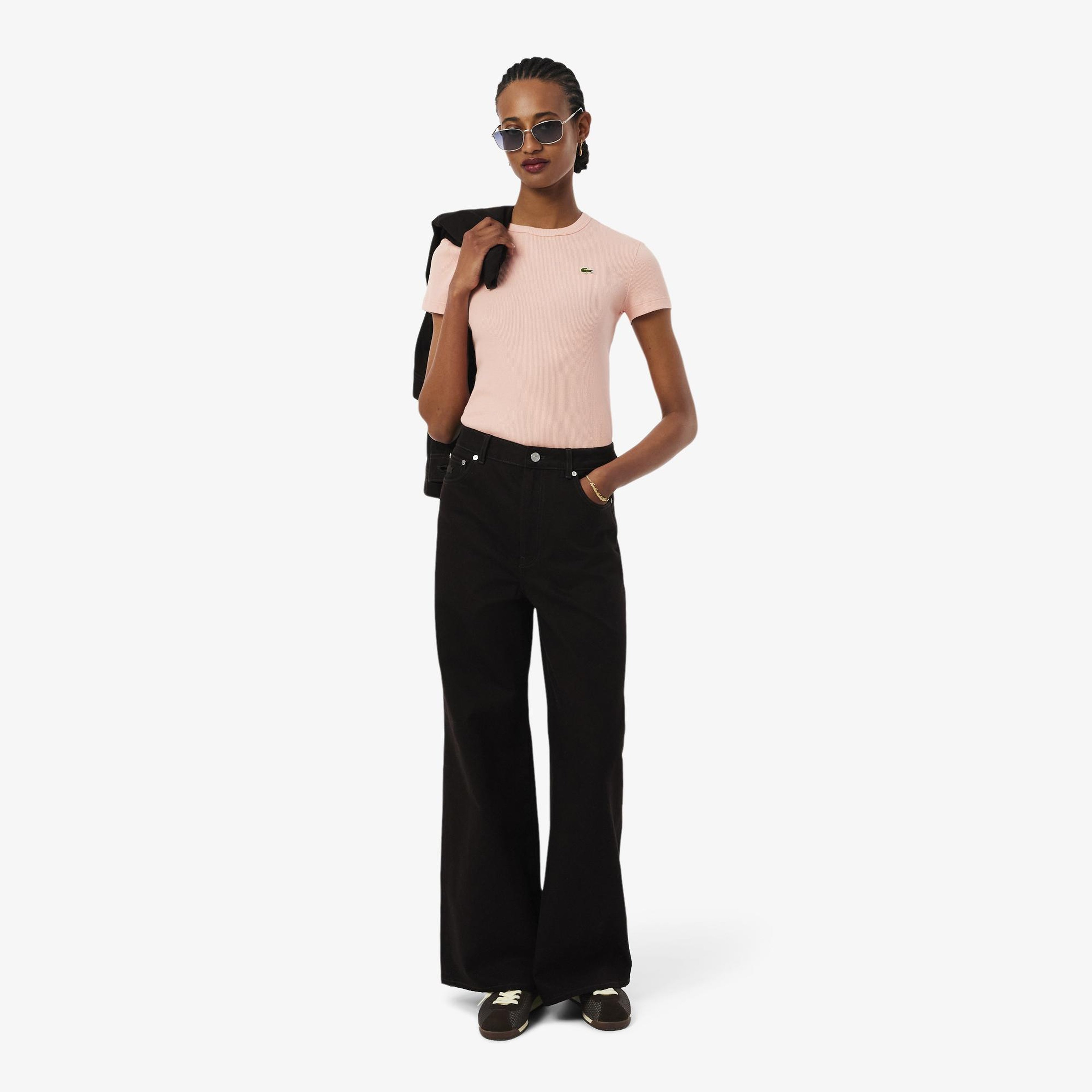 Kadın Slim Fit Bisiklet Yaka Pembe T-Shirt