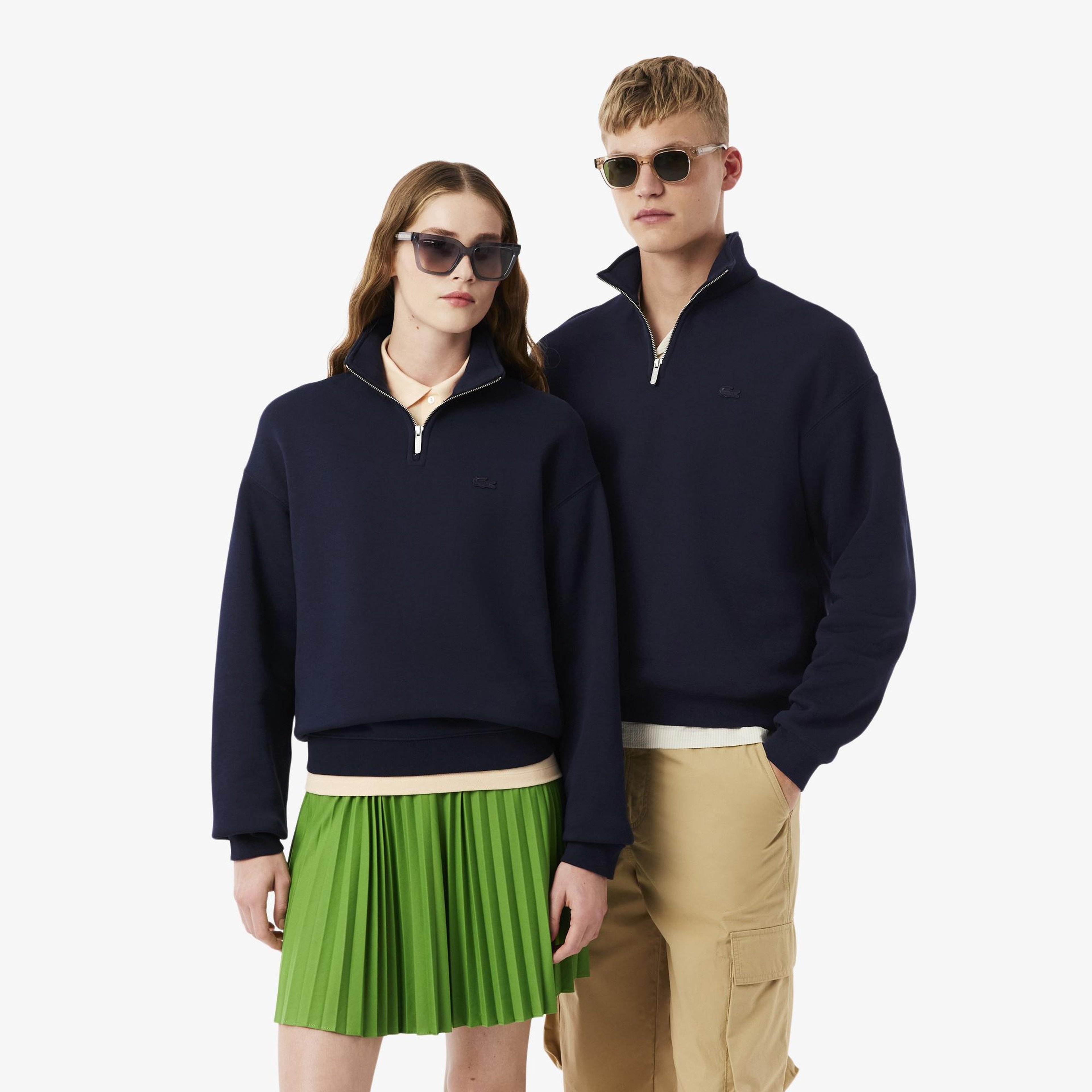 Unisex Loose Fit Yarım Fermuarlı Lacivert Sweatshirt