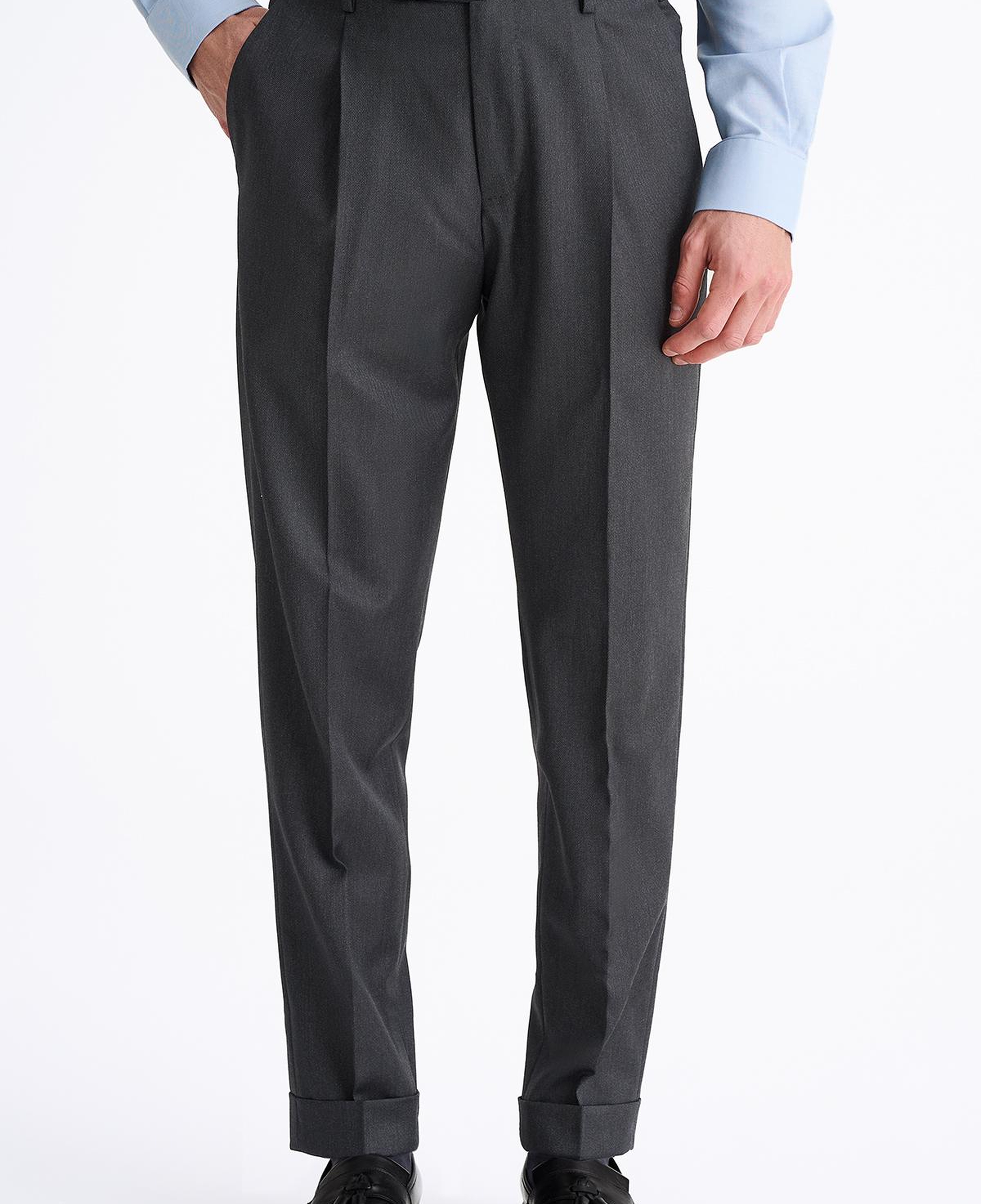 Erkek Açık Gri Yün Slim Fit Klasik Pantolon
