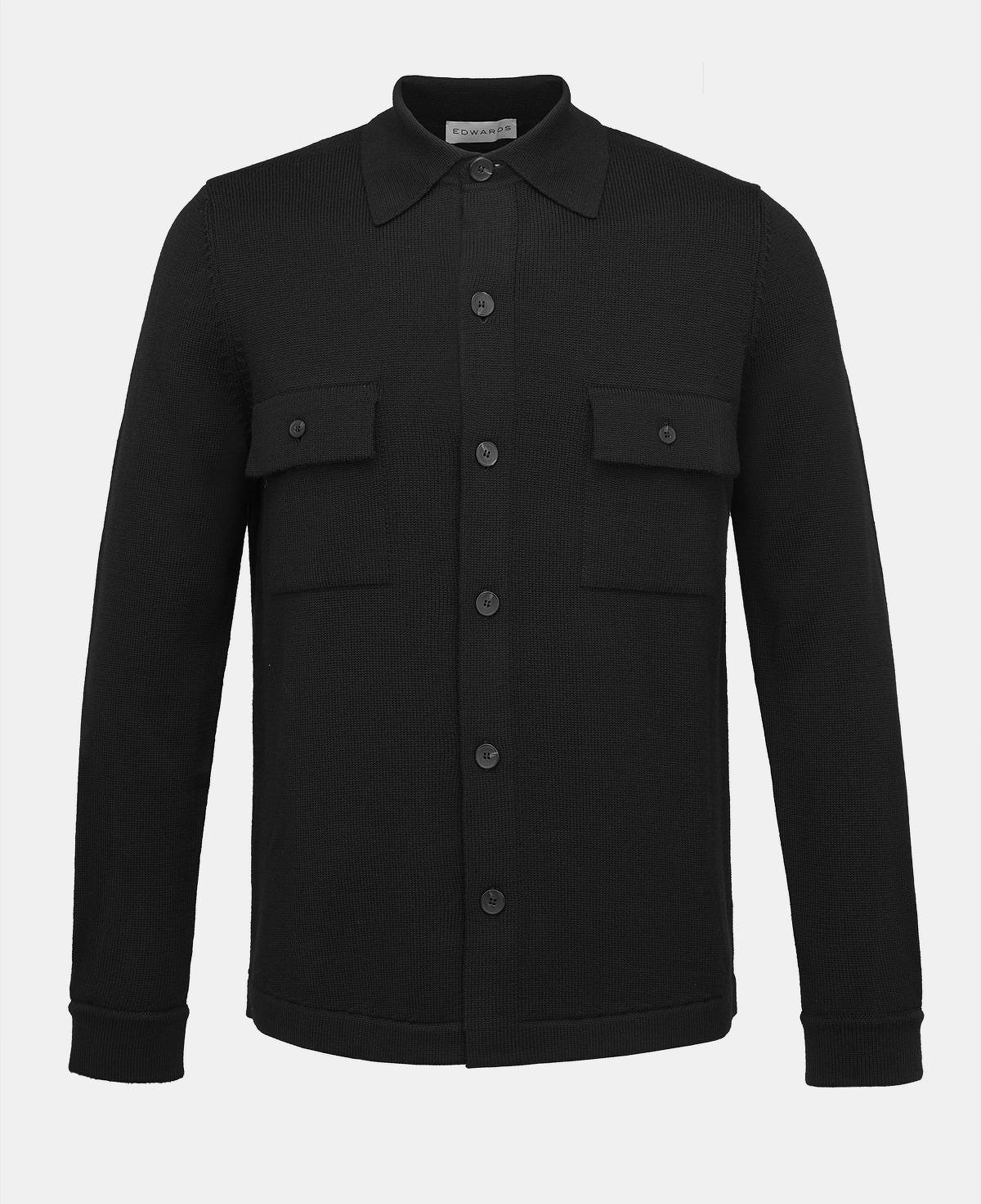 Erkek Siyah Extrafine Yün Overshirt Triko
