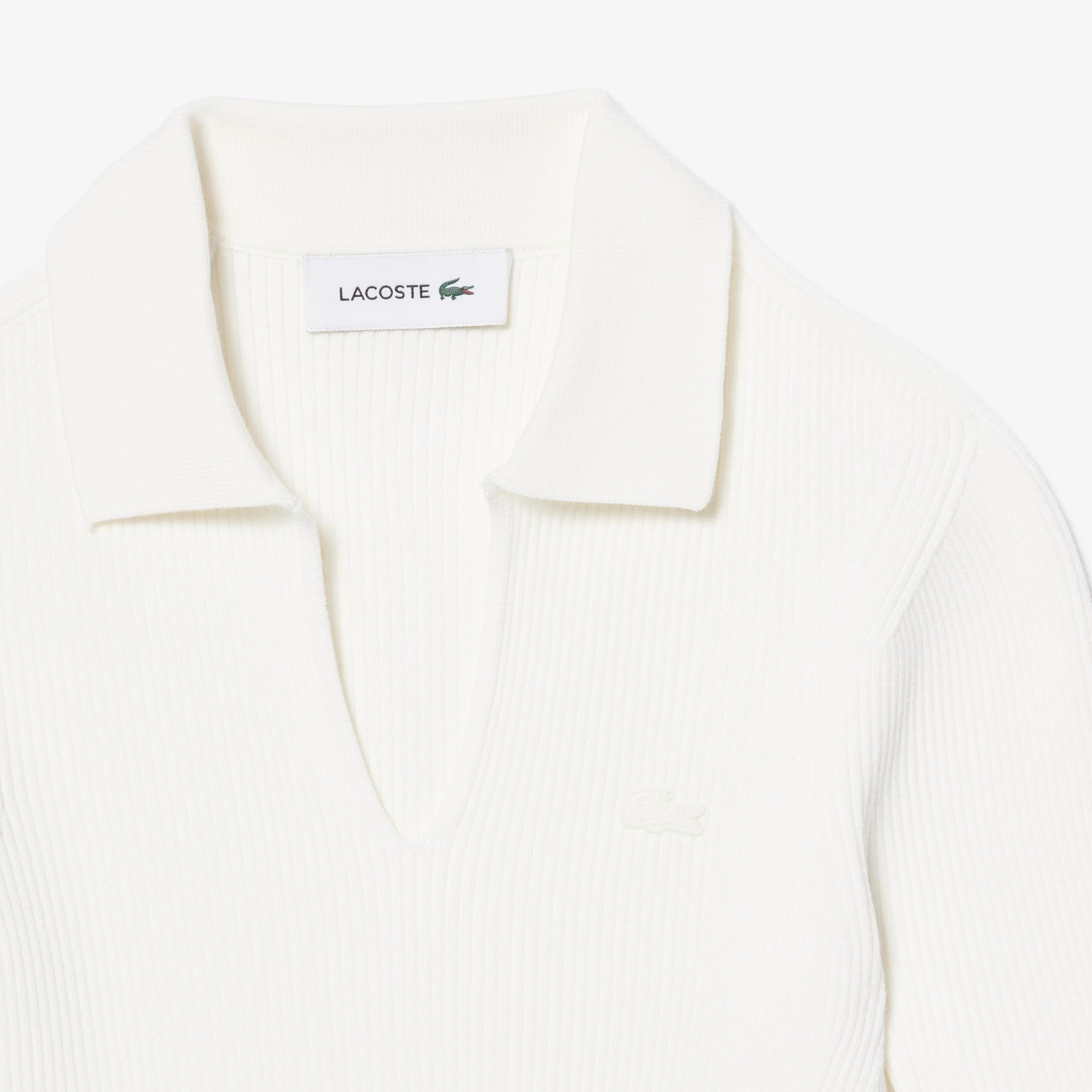Kadın Slim Fit Kısa Kollu Polo Yaka Beyaz Triko