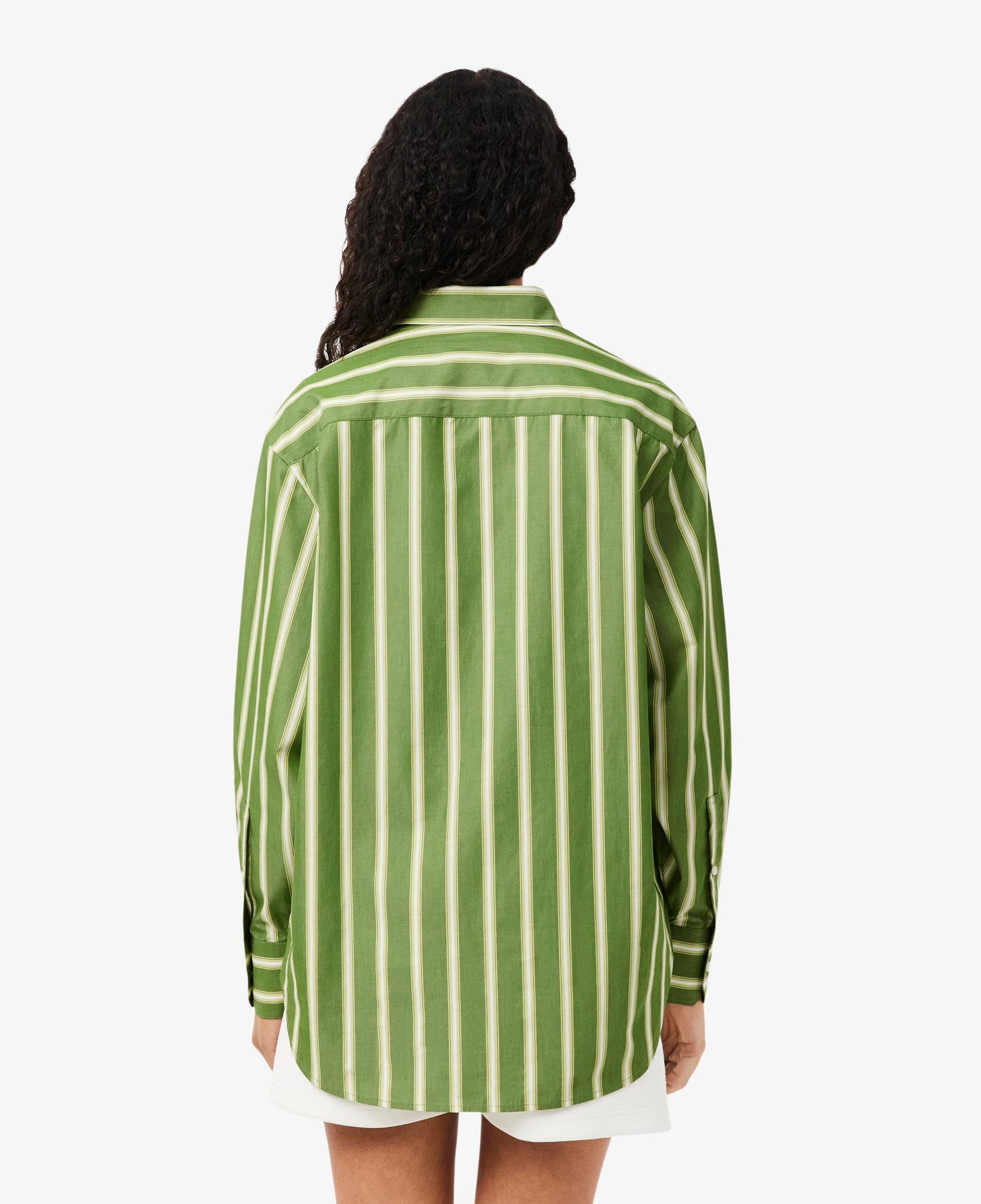 Kadın Oversize Fit Çizgili Yeşil Gömlek