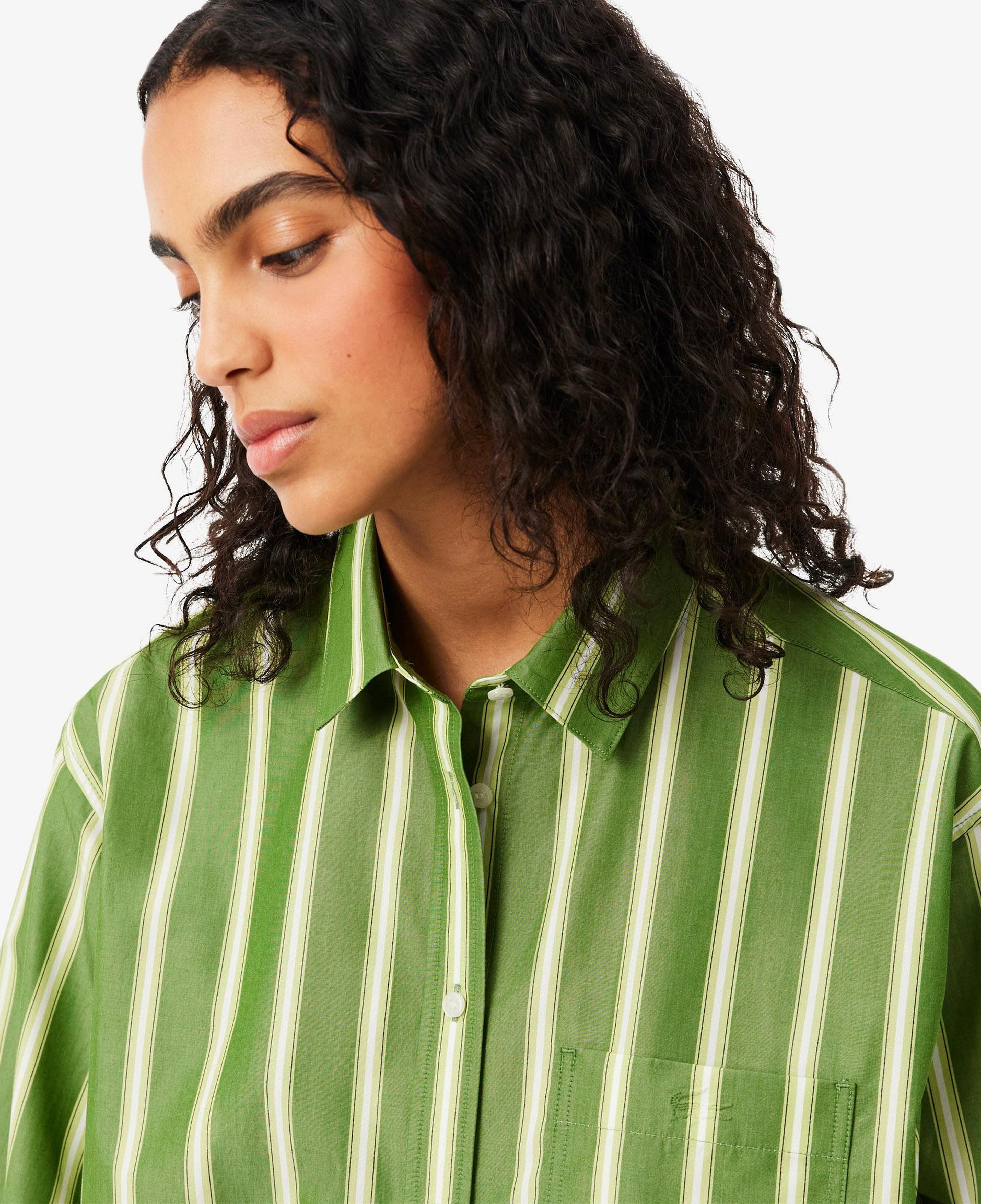 Kadın Oversize Fit Çizgili Yeşil Gömlek