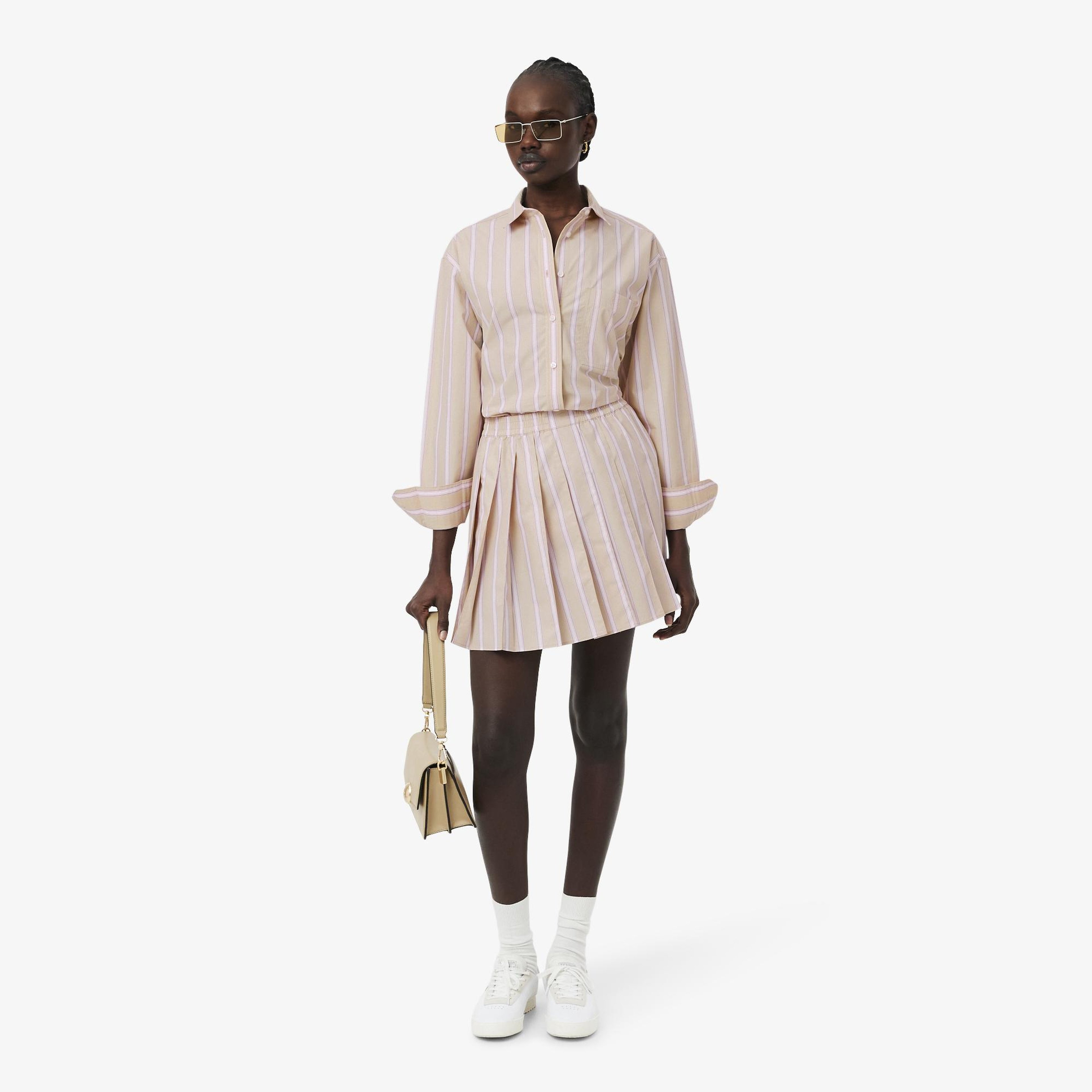 Kadın Oversize Fit Çizgili Pembe Gömlek