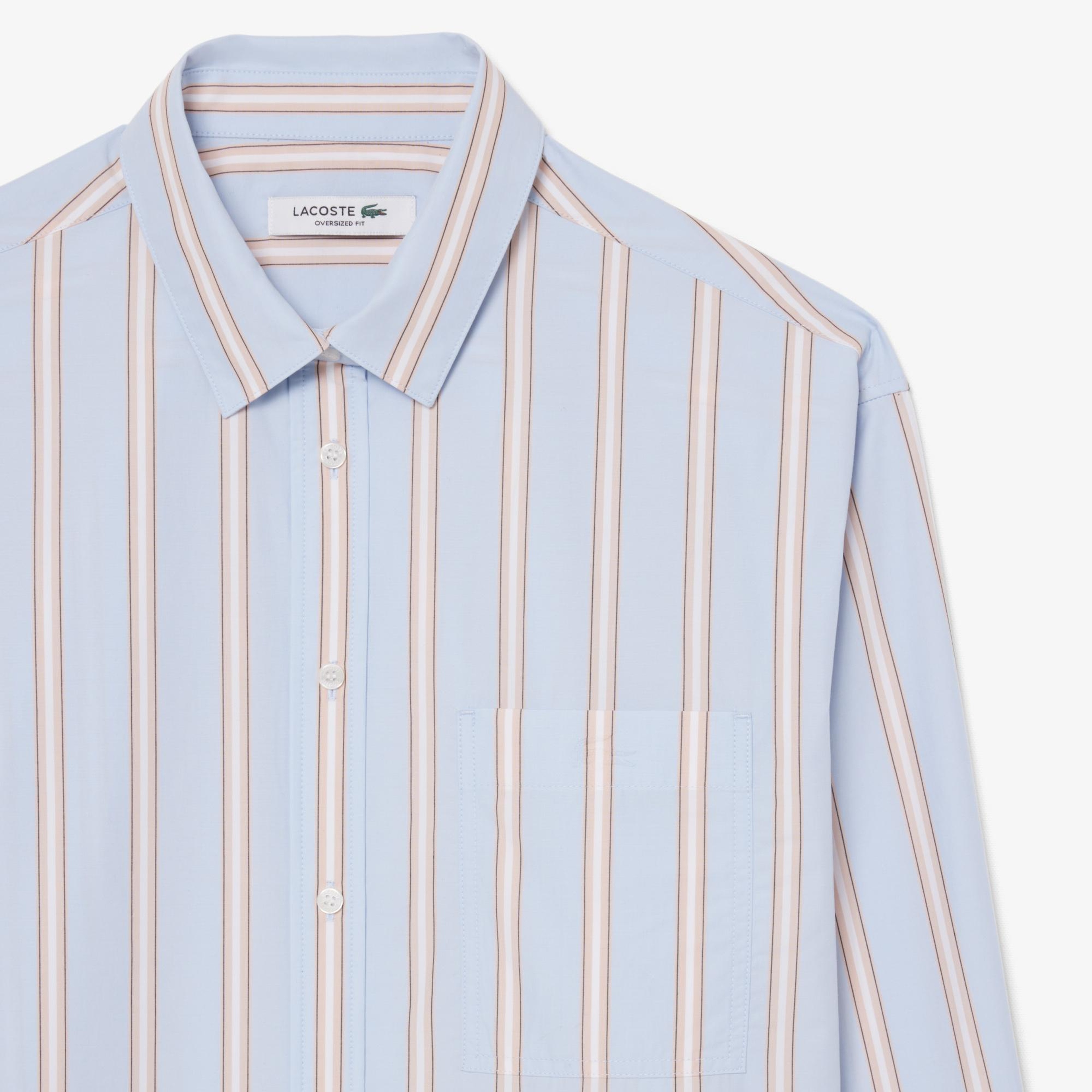 Kadın Oversize Fit Çizgili Mavi Gömlek