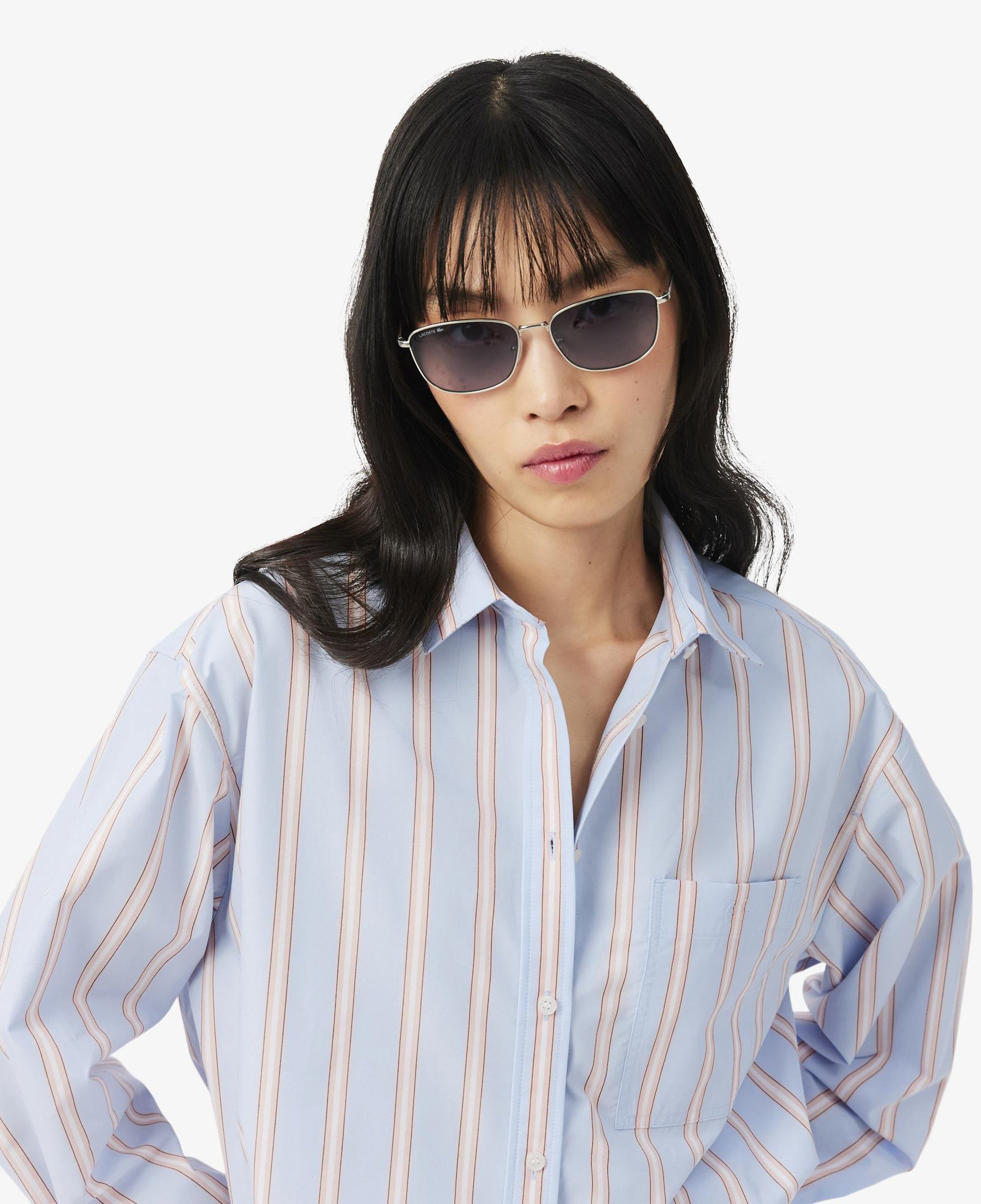 Kadın Oversize Fit Çizgili Mavi Gömlek