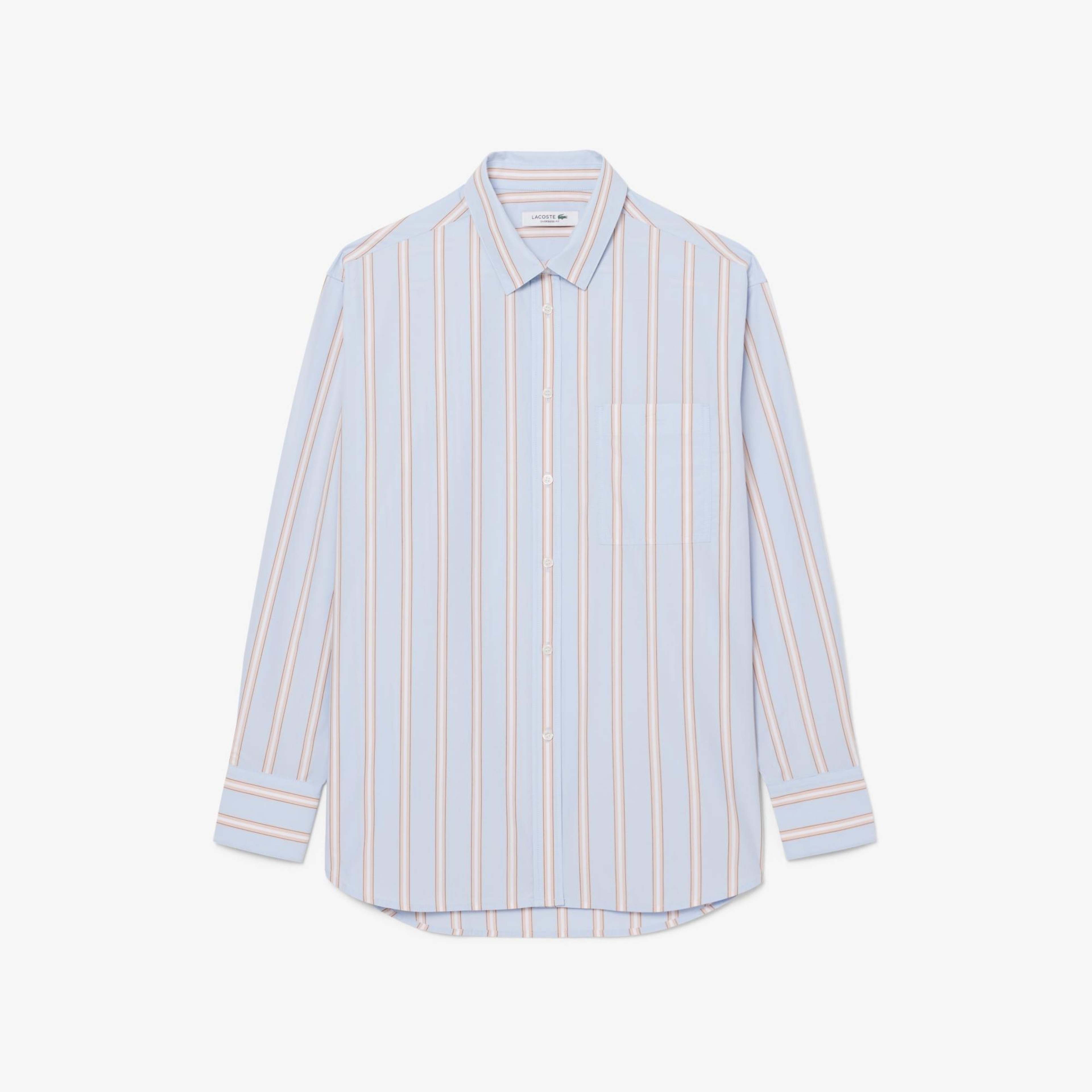 Kadın Oversize Fit Çizgili Mavi Gömlek