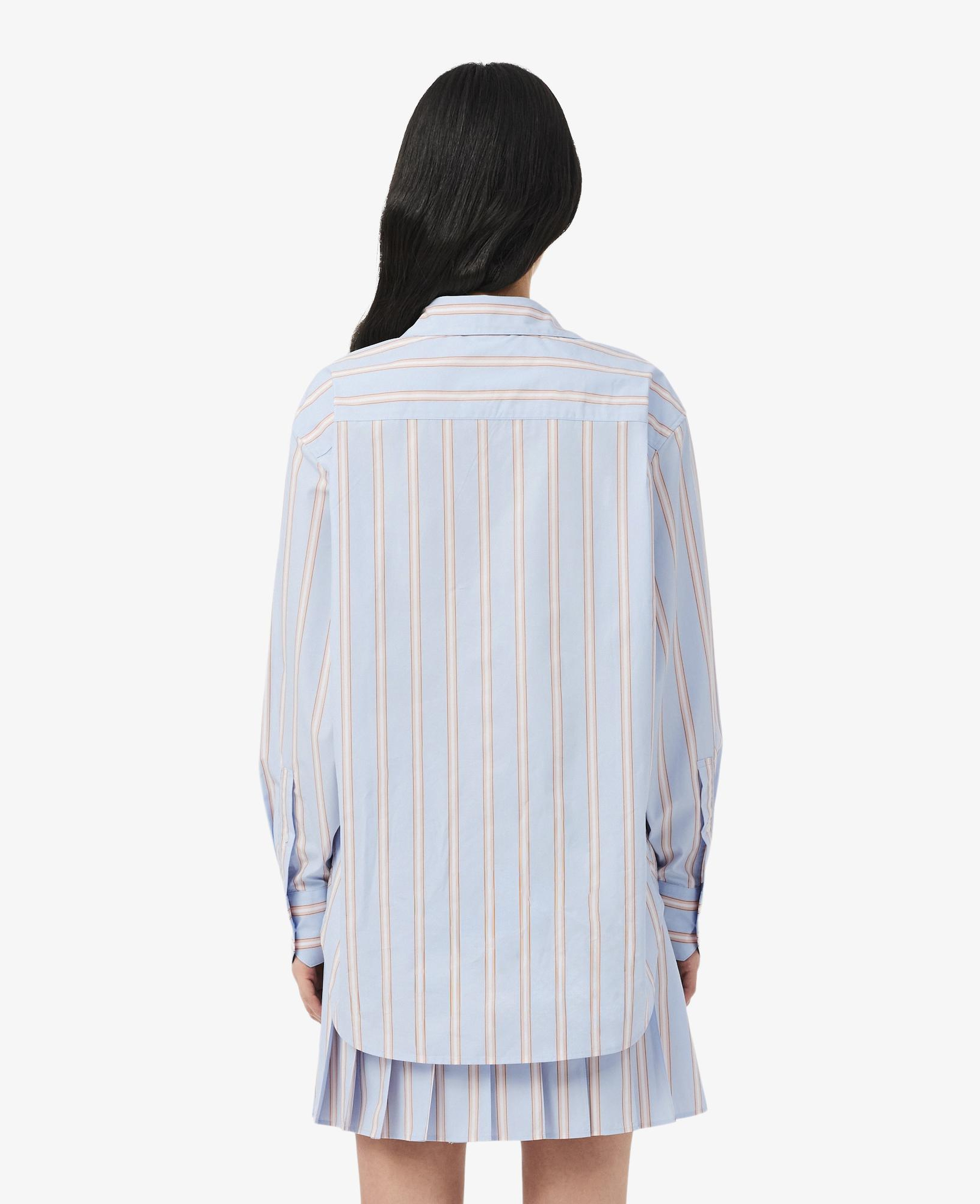 Kadın Oversize Fit Çizgili Mavi Gömlek