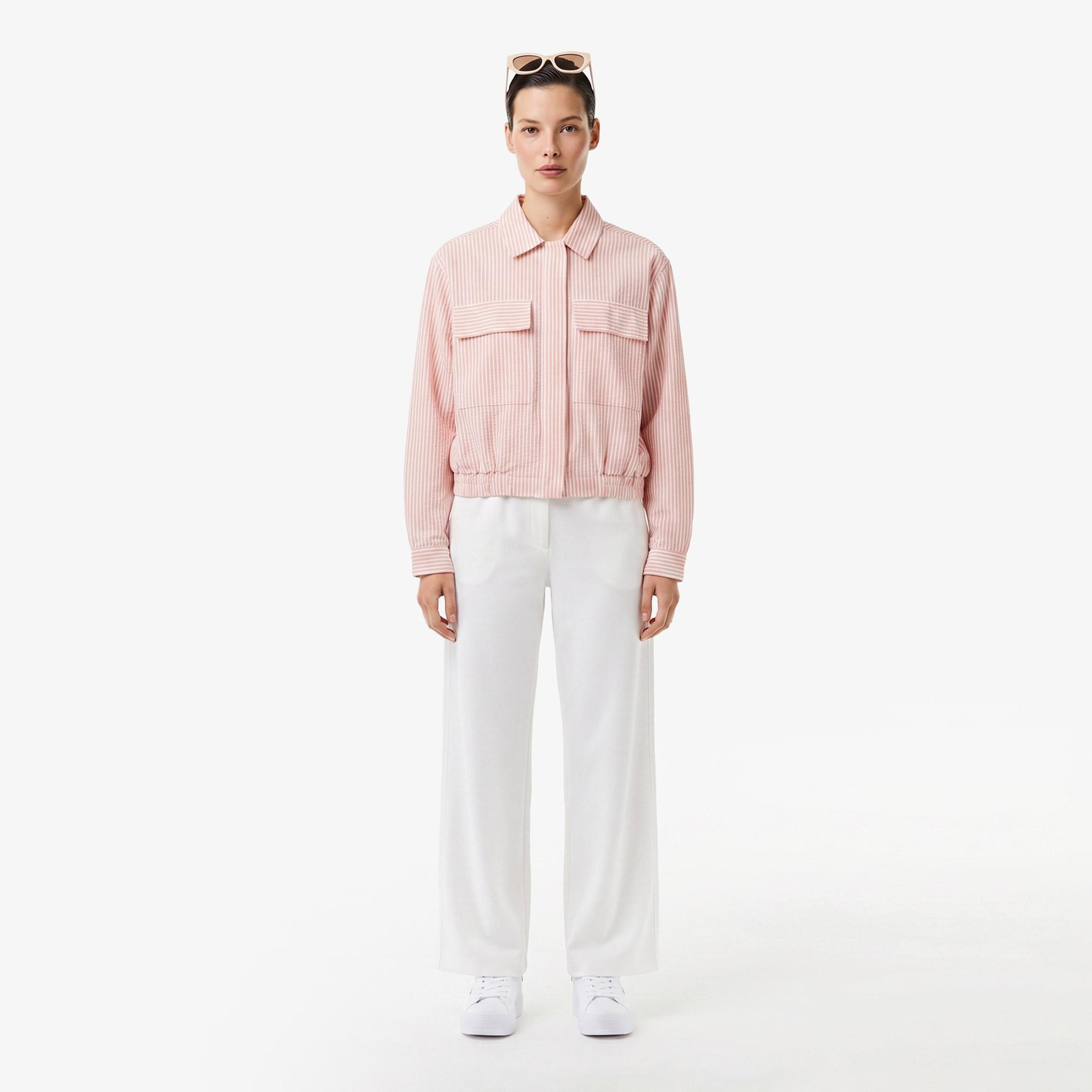 Kadın Relaxed Fit Çizgili Pembe Ceket