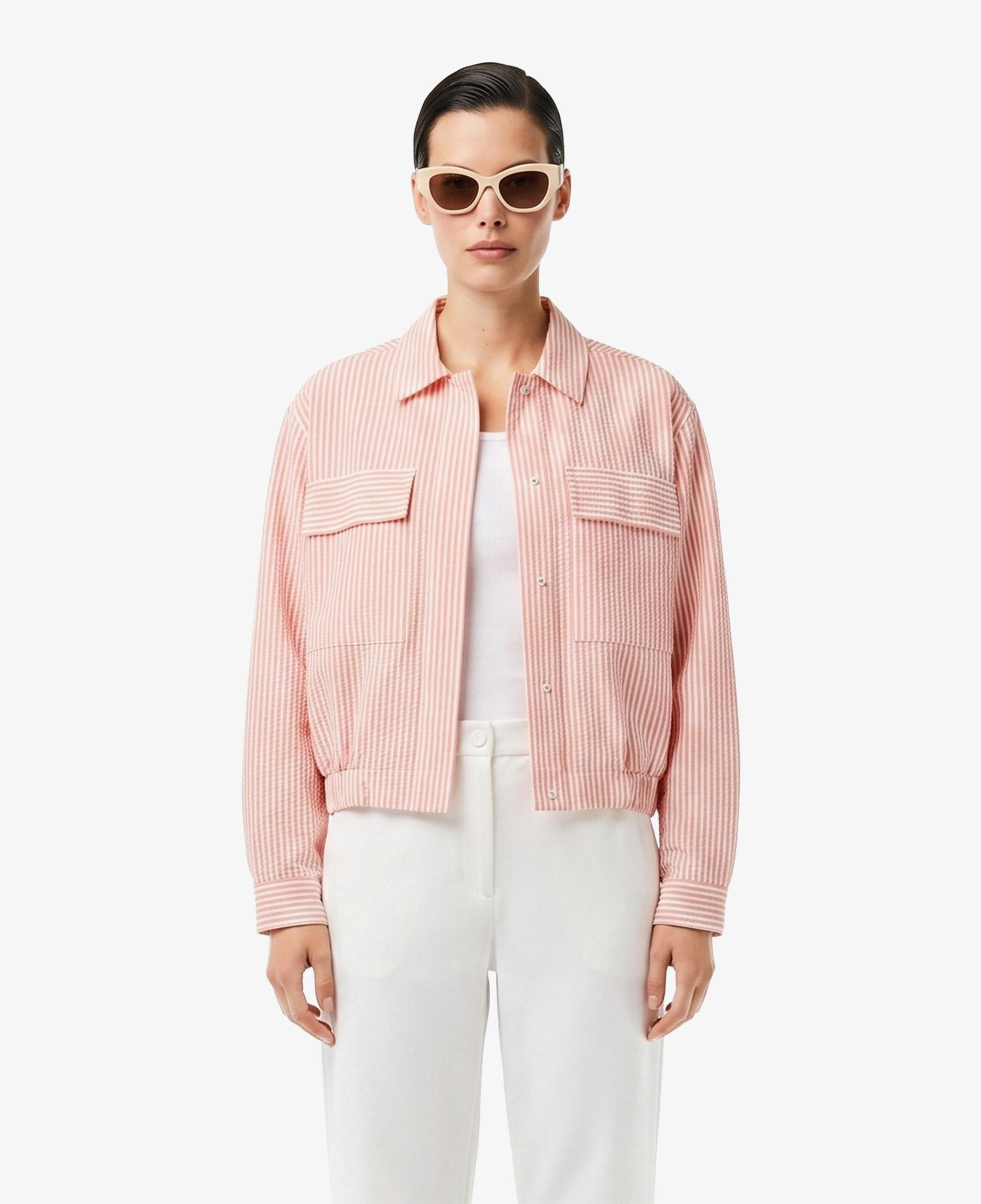 Kadın Relaxed Fit Çizgili Pembe Ceket