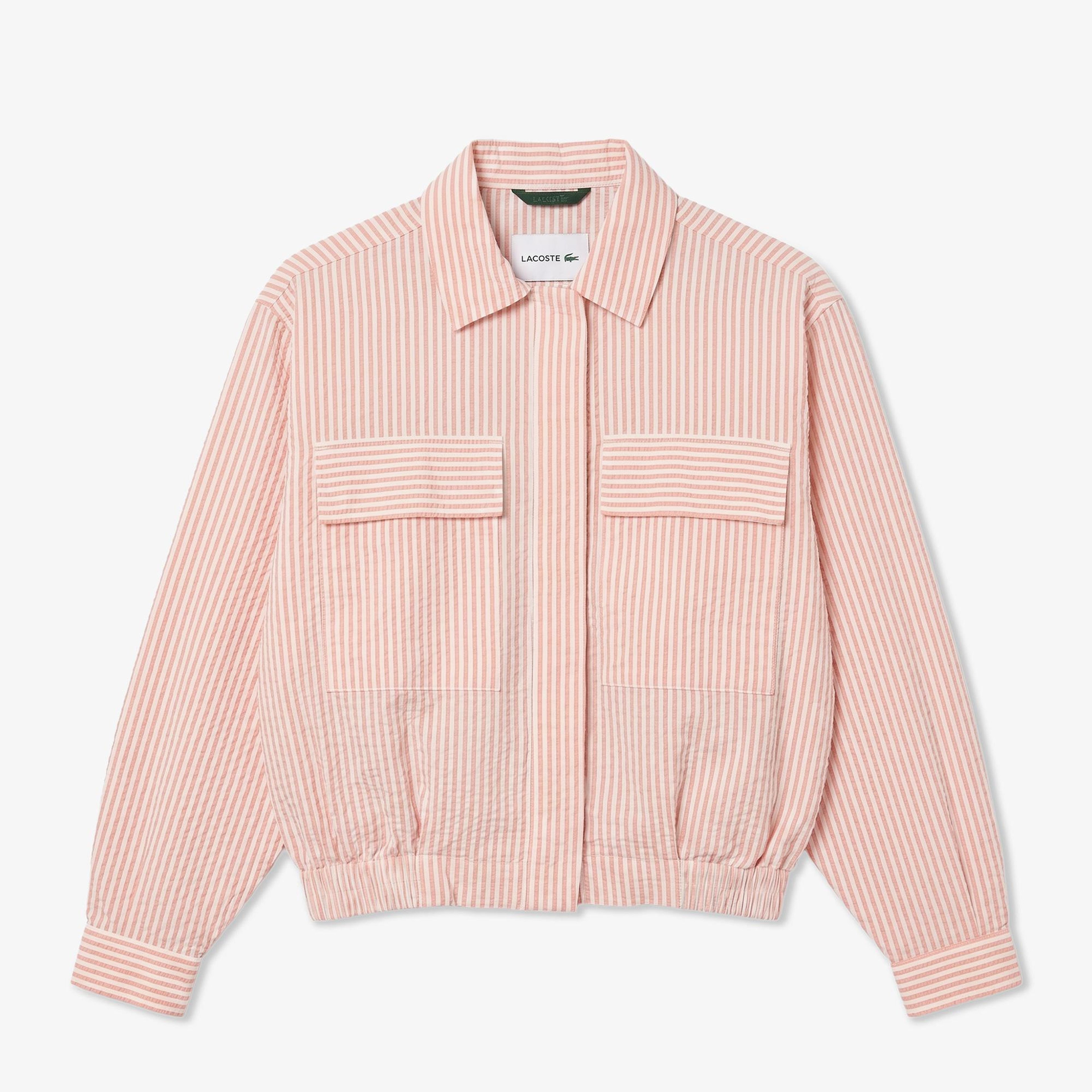 Kadın Relaxed Fit Çizgili Pembe Ceket