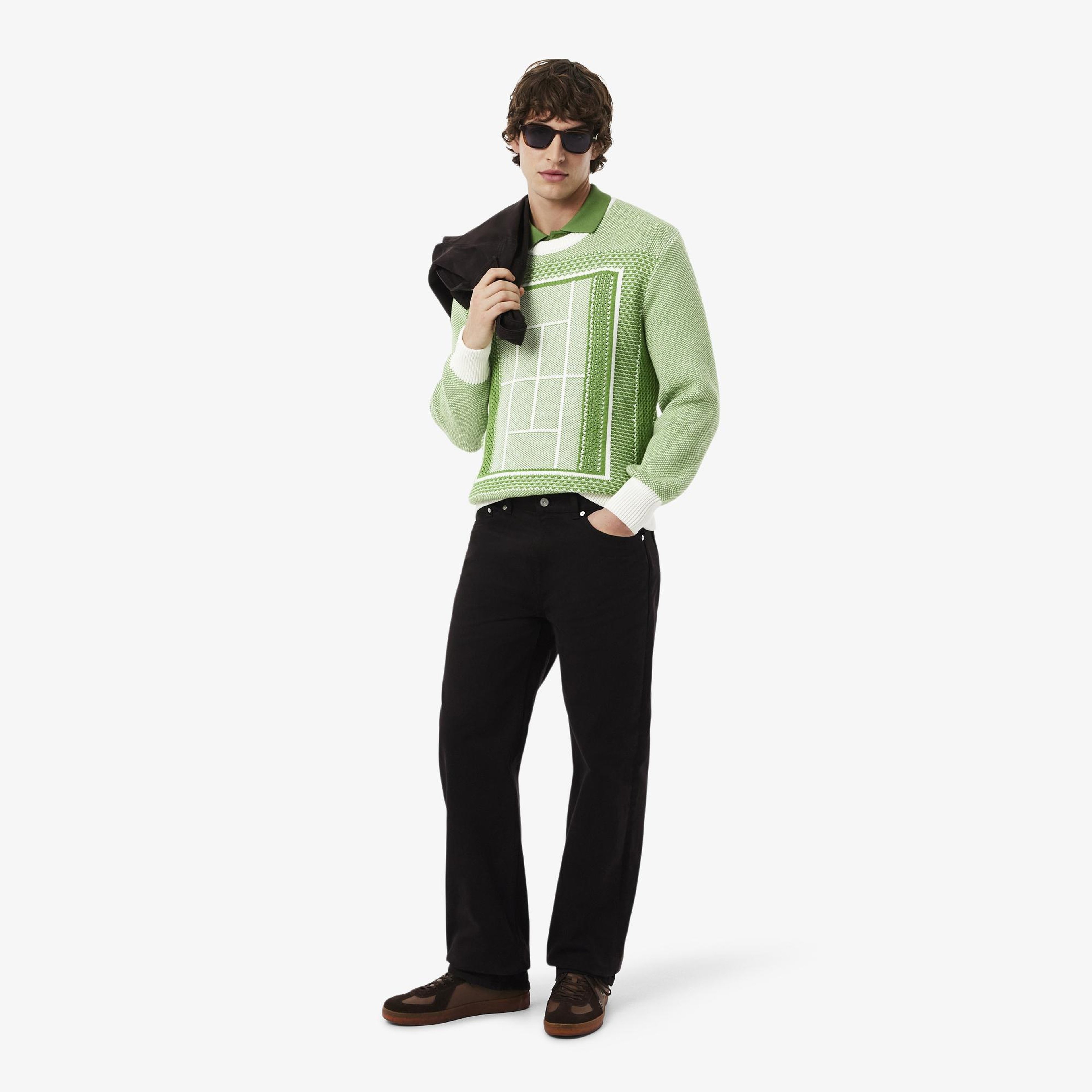 Erkek Classic Fit Bisiklet Yaka Desenli Yeşil Kazak