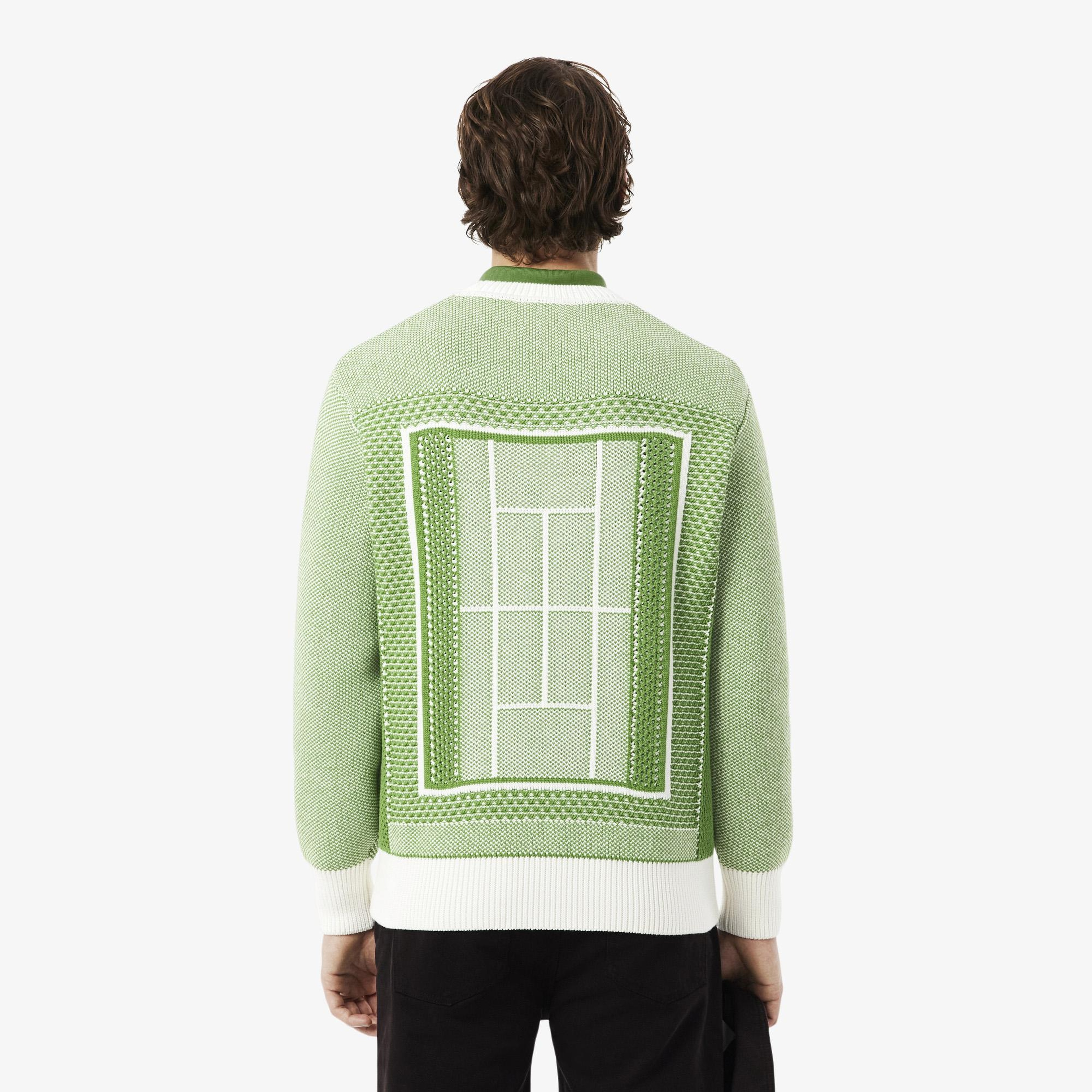 Erkek Classic Fit Bisiklet Yaka Desenli Yeşil Kazak