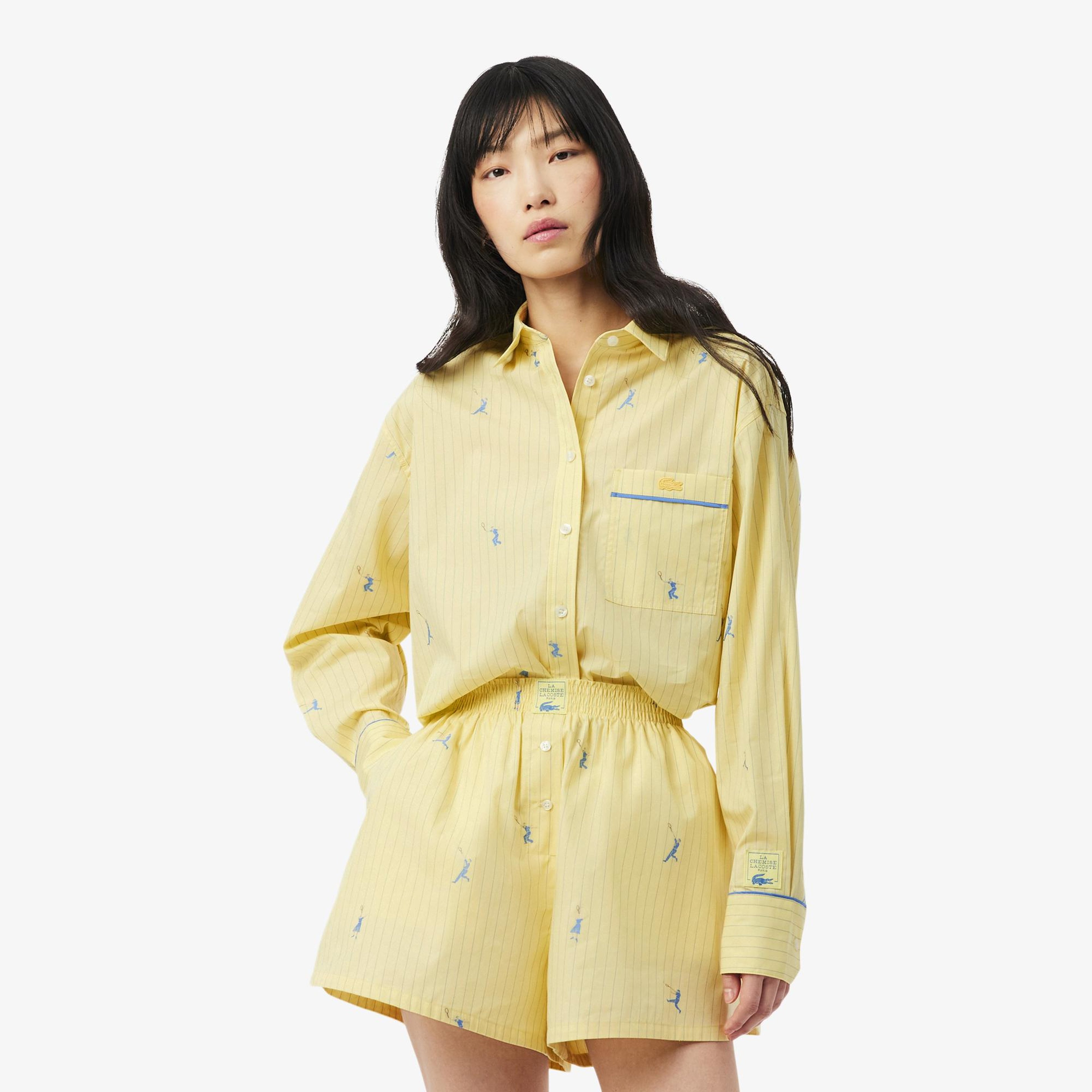 Kadın Oversize Fit Çizgili Sarı Gömlek