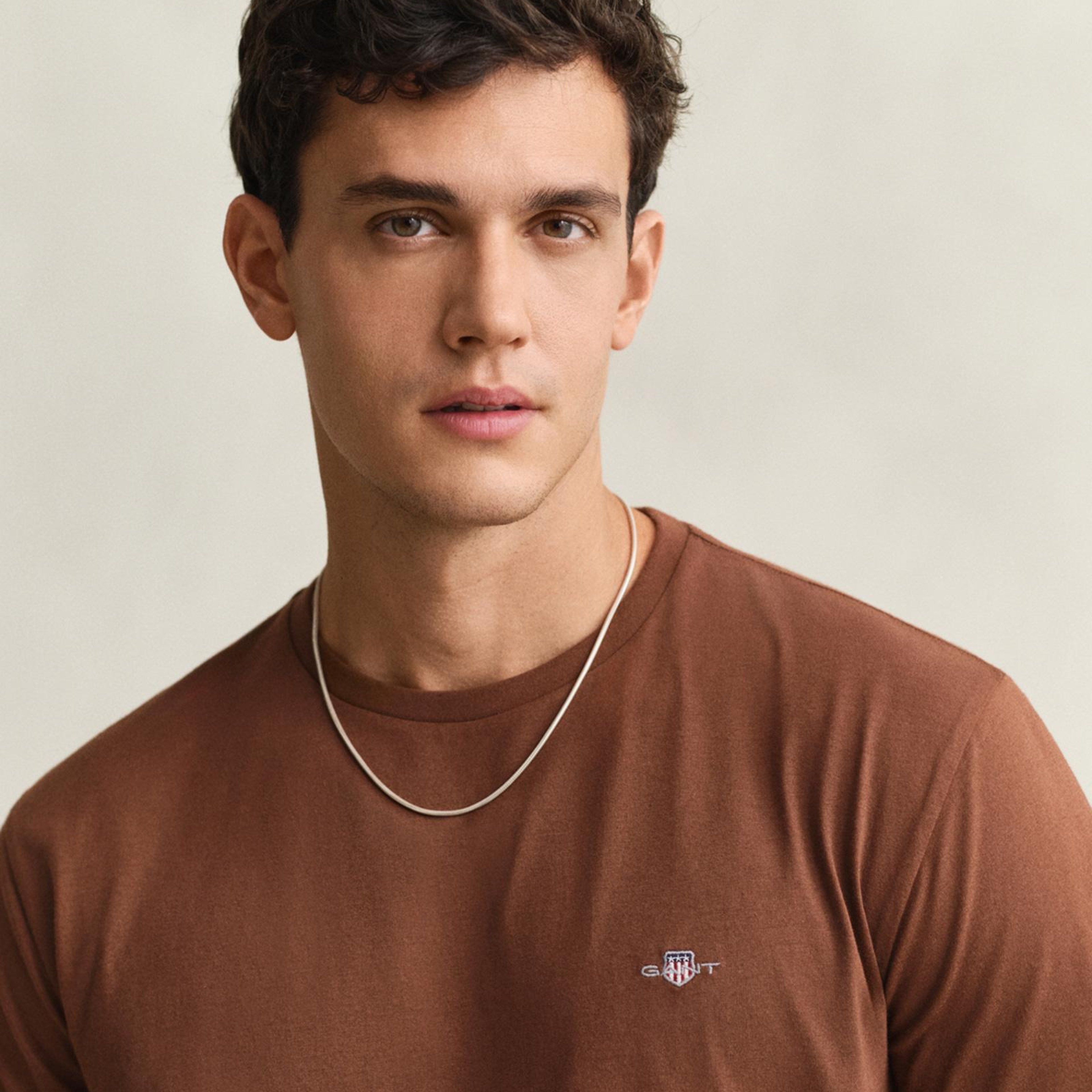 GANT Erkek Kahverengi Bisiklet Yaka Regular Fit Logolu T-Shirt