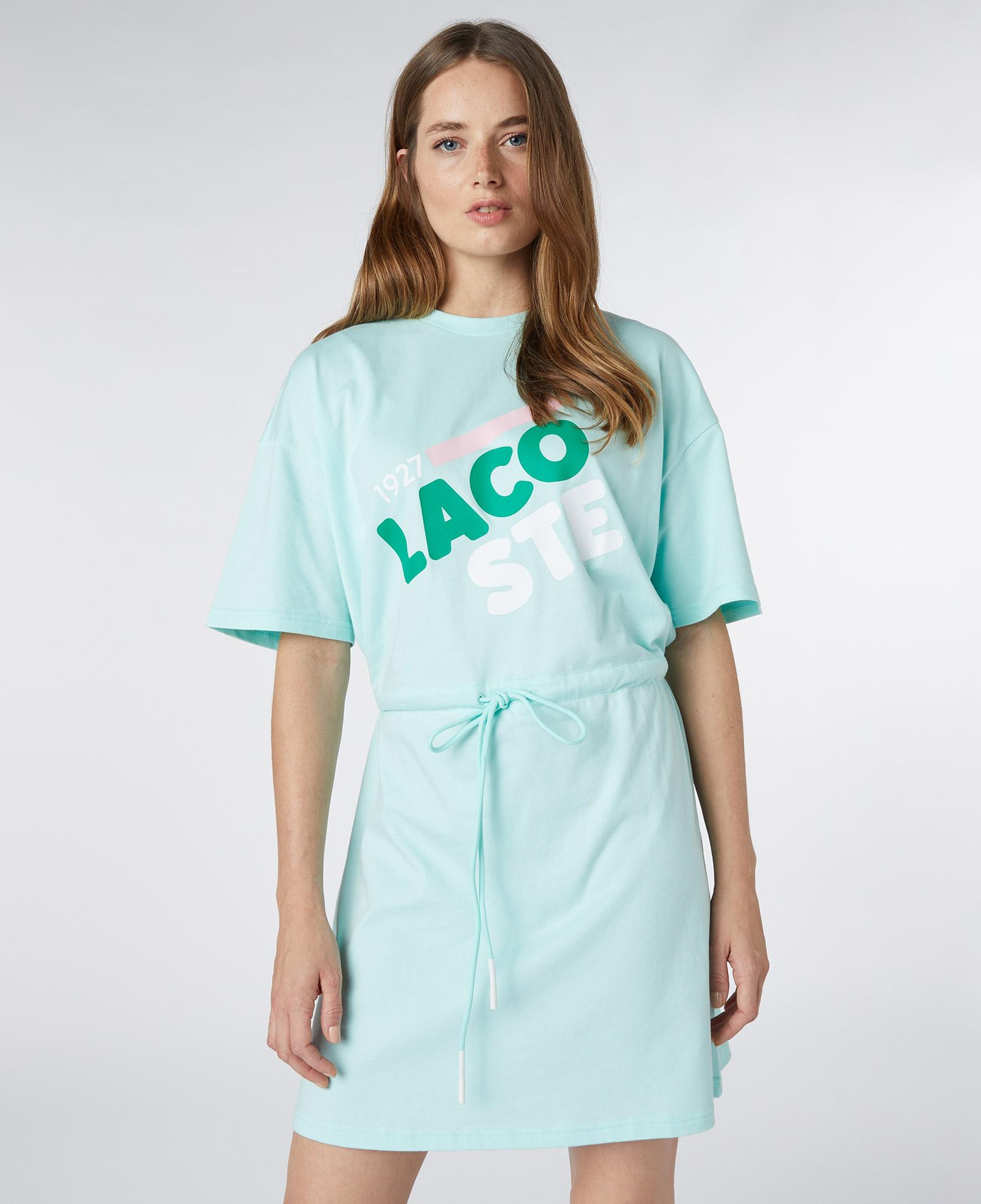 Lacoste Kadın Loose Fit Kısa Kollu Bisiklet Yaka Baskılı Açık Yeşil Ev Elbisesi