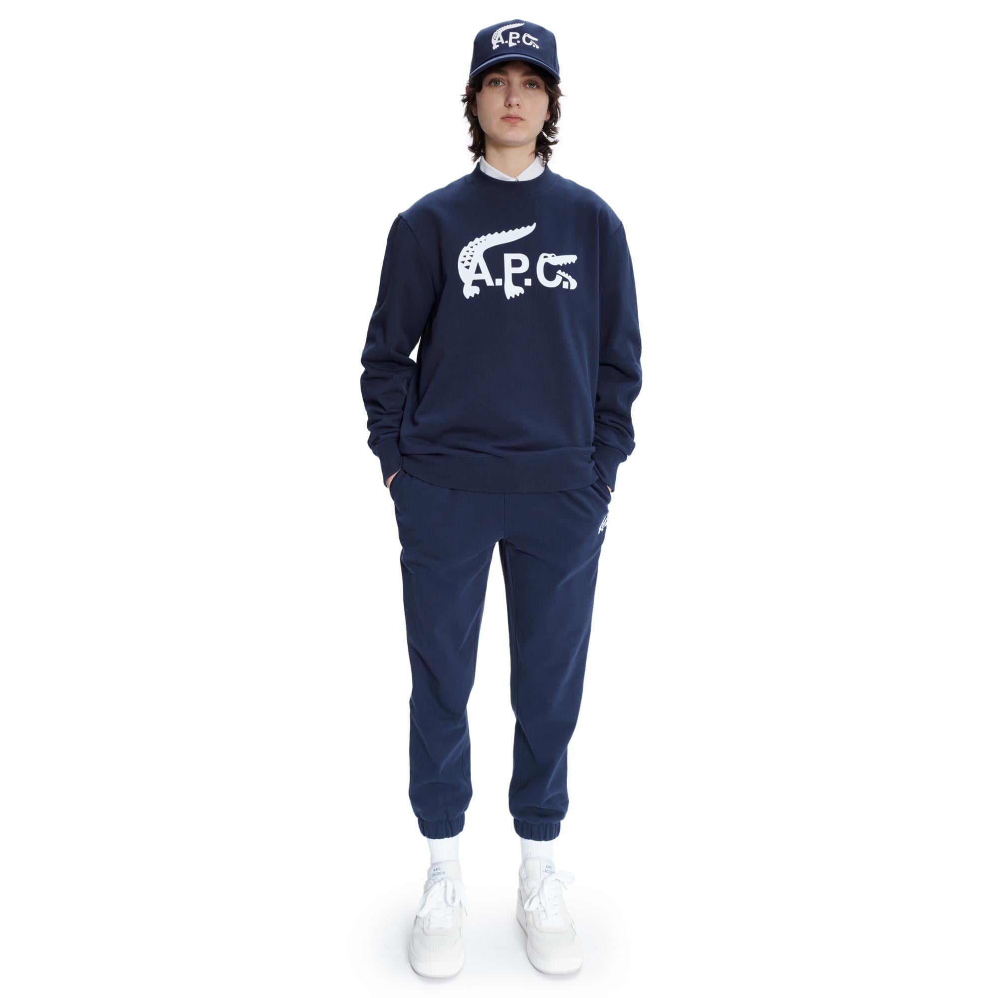 Lacoste X A.P.C Unisex Relaxed Fit Bisiklet Yaka Baskılı Lacivert Sweatshirt