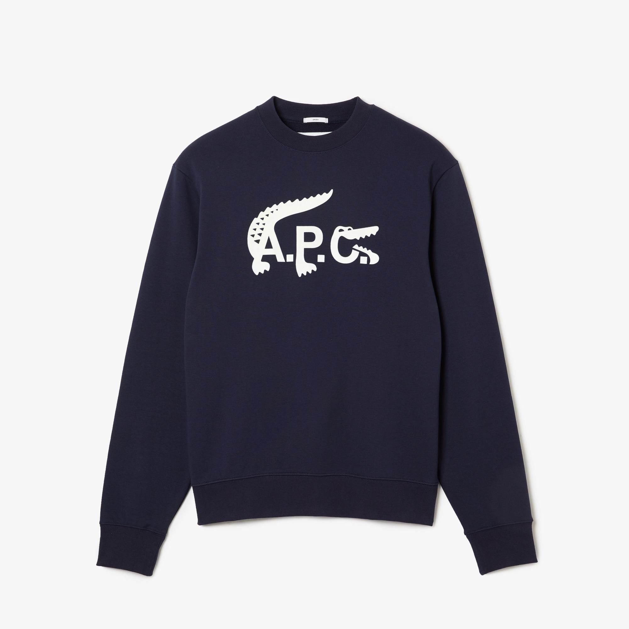 Lacoste X A.P.C Unisex Relaxed Fit Bisiklet Yaka Baskılı Lacivert Sweatshirt