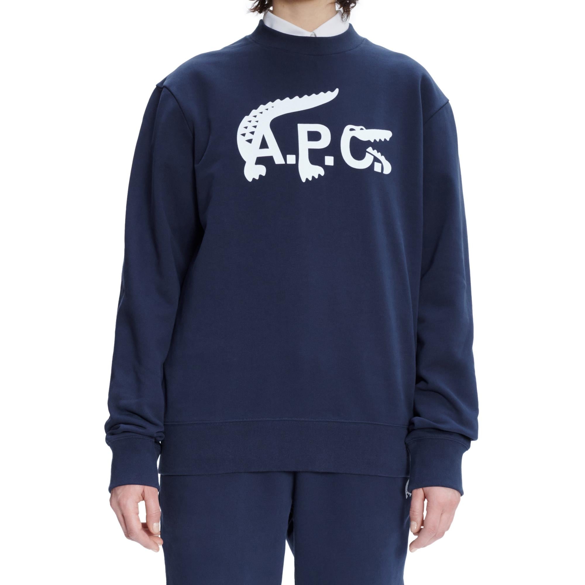 Lacoste X A.P.C Unisex Relaxed Fit Bisiklet Yaka Baskılı Lacivert Sweatshirt