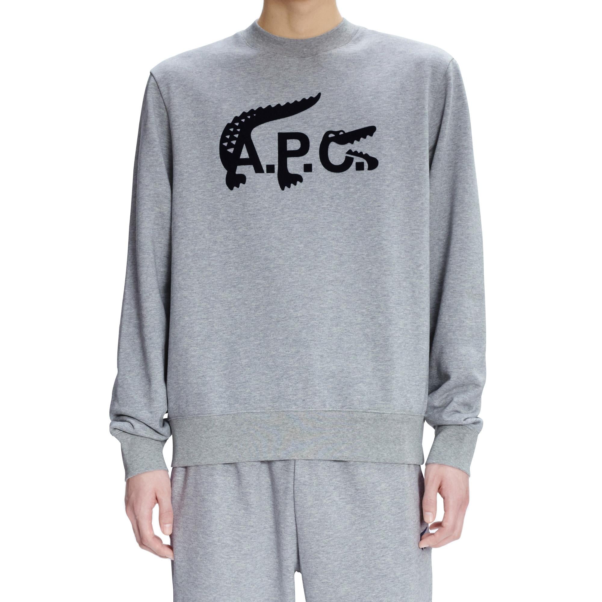 Lacoste X A.P.C Unisex Relaxed Fit Bisiklet Yaka Baskılı Gri Sweatshirt