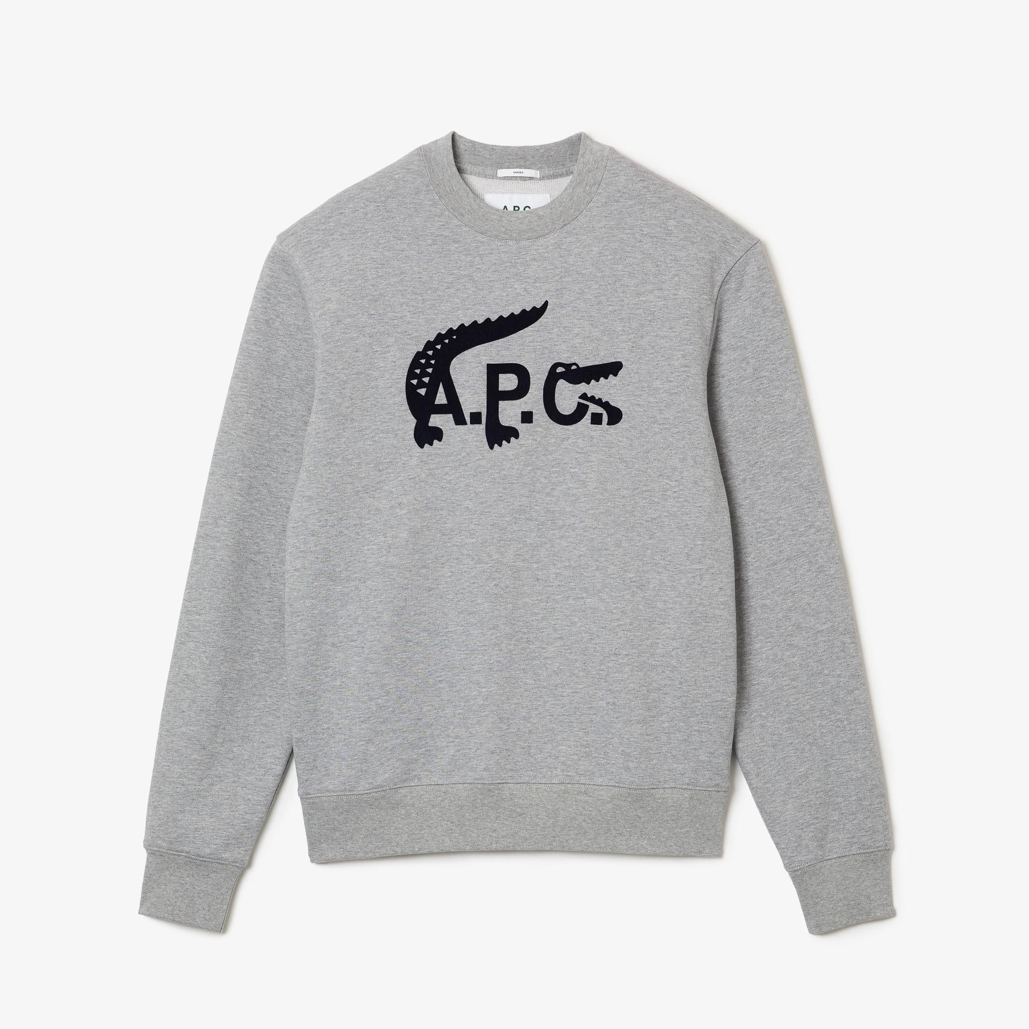 Lacoste X A.P.C Unisex Relaxed Fit Bisiklet Yaka Baskılı Gri Sweatshirt