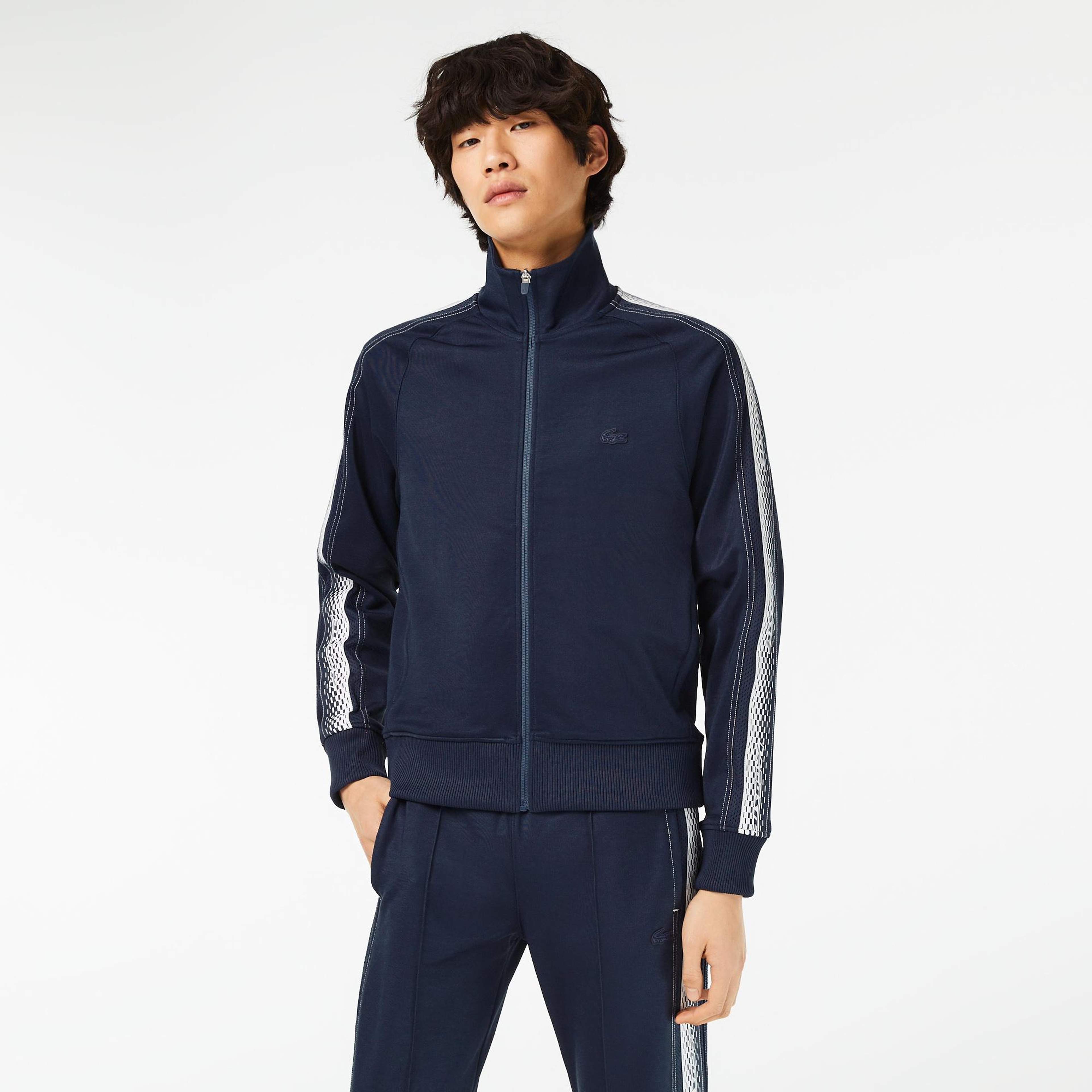 Erkek Regular Fit Fermuarlı Baskılı Lacivert Sweatshirt