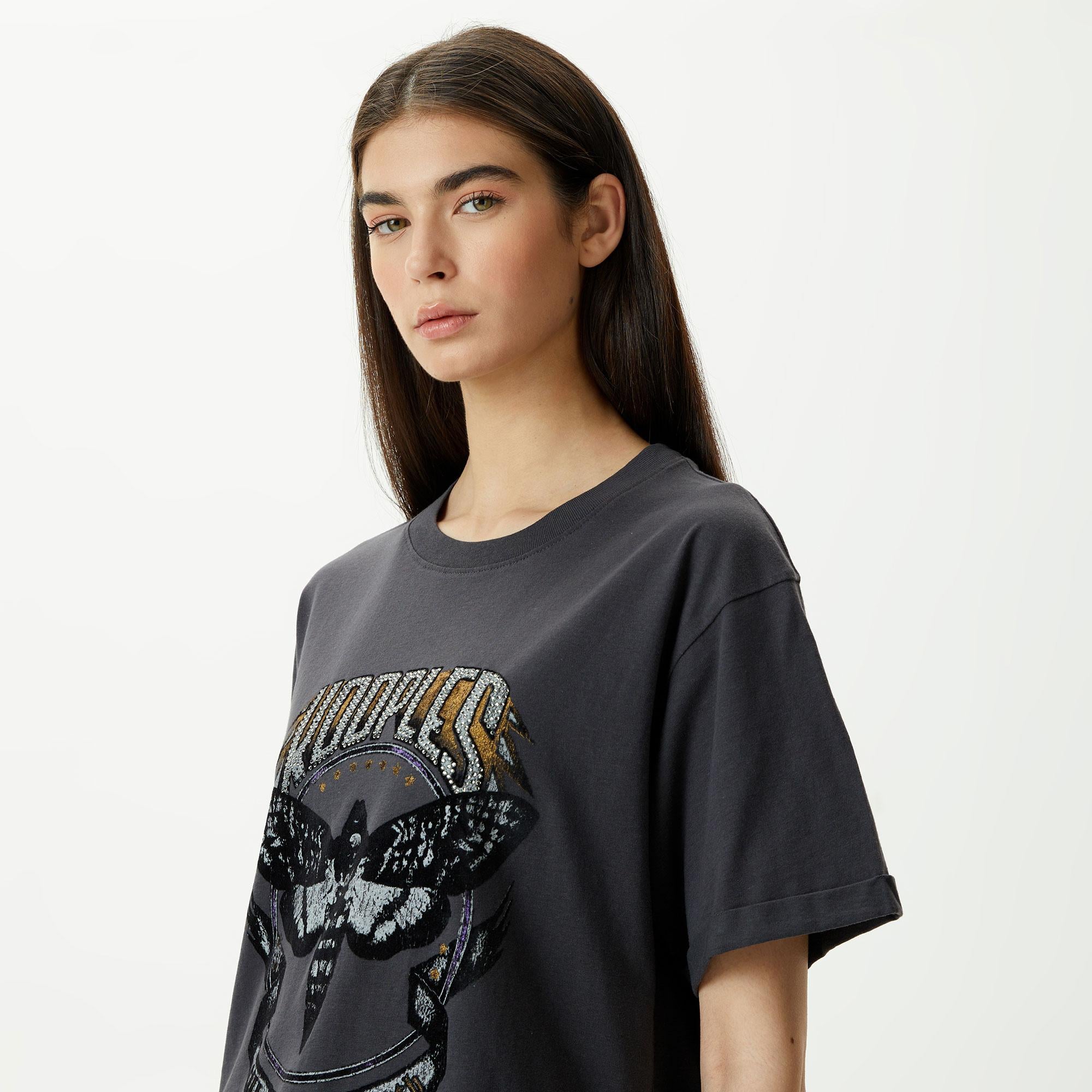 KADIN BASKILI BİSİKLET YAKA GRİ T-SHIRT