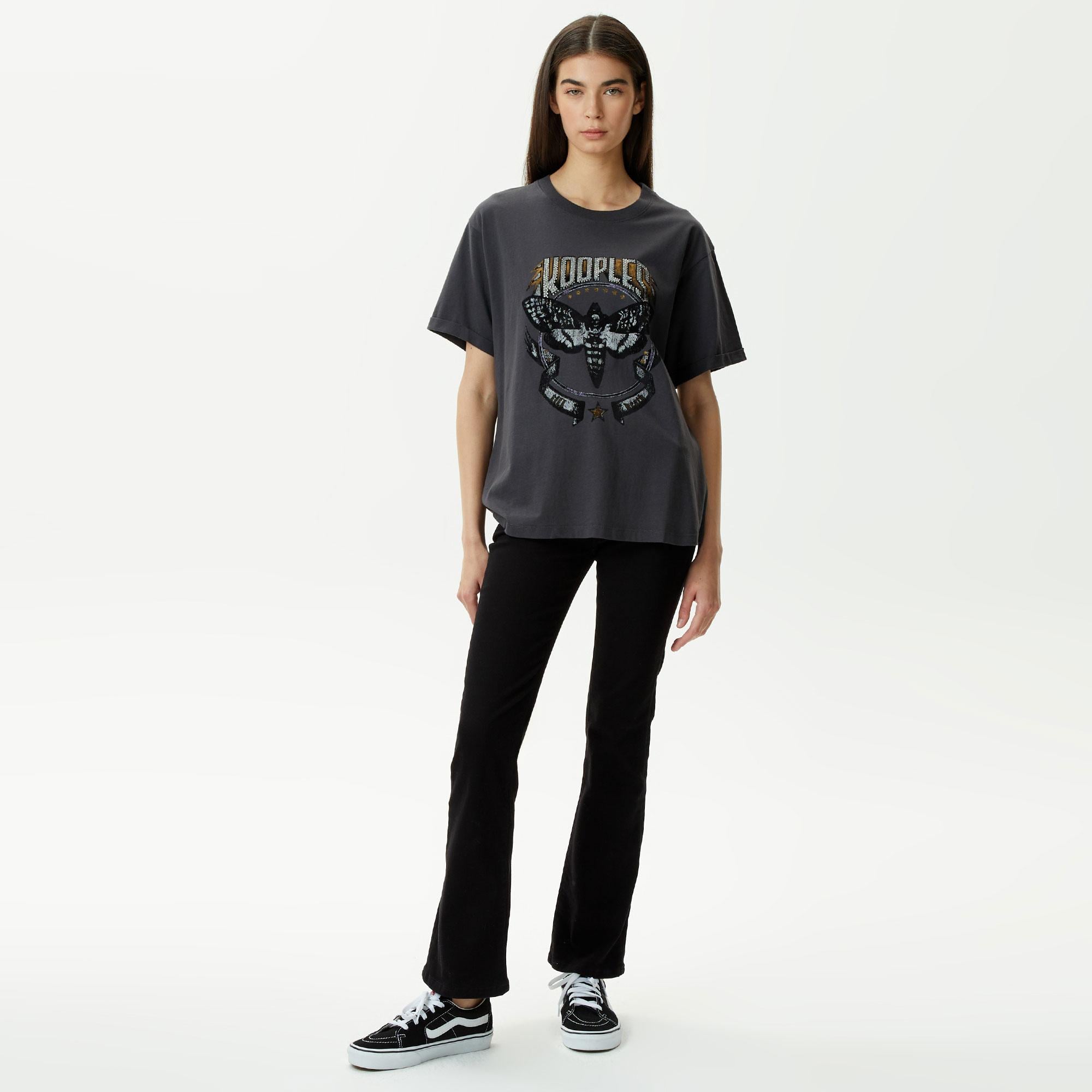 KADIN BASKILI BİSİKLET YAKA GRİ T-SHIRT