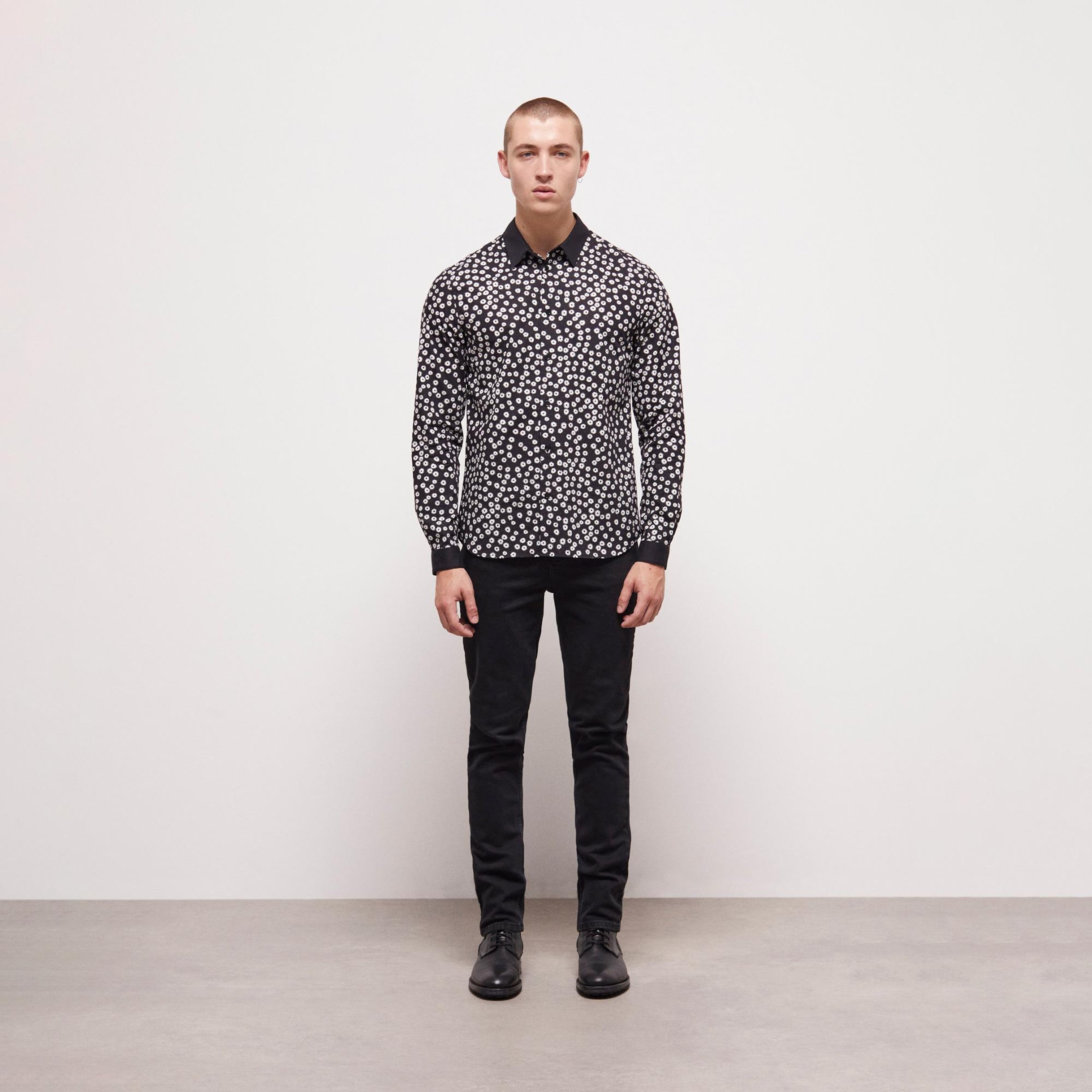 ERKEK ÇİÇEK DESENLİ SİYAH GÖMLEK