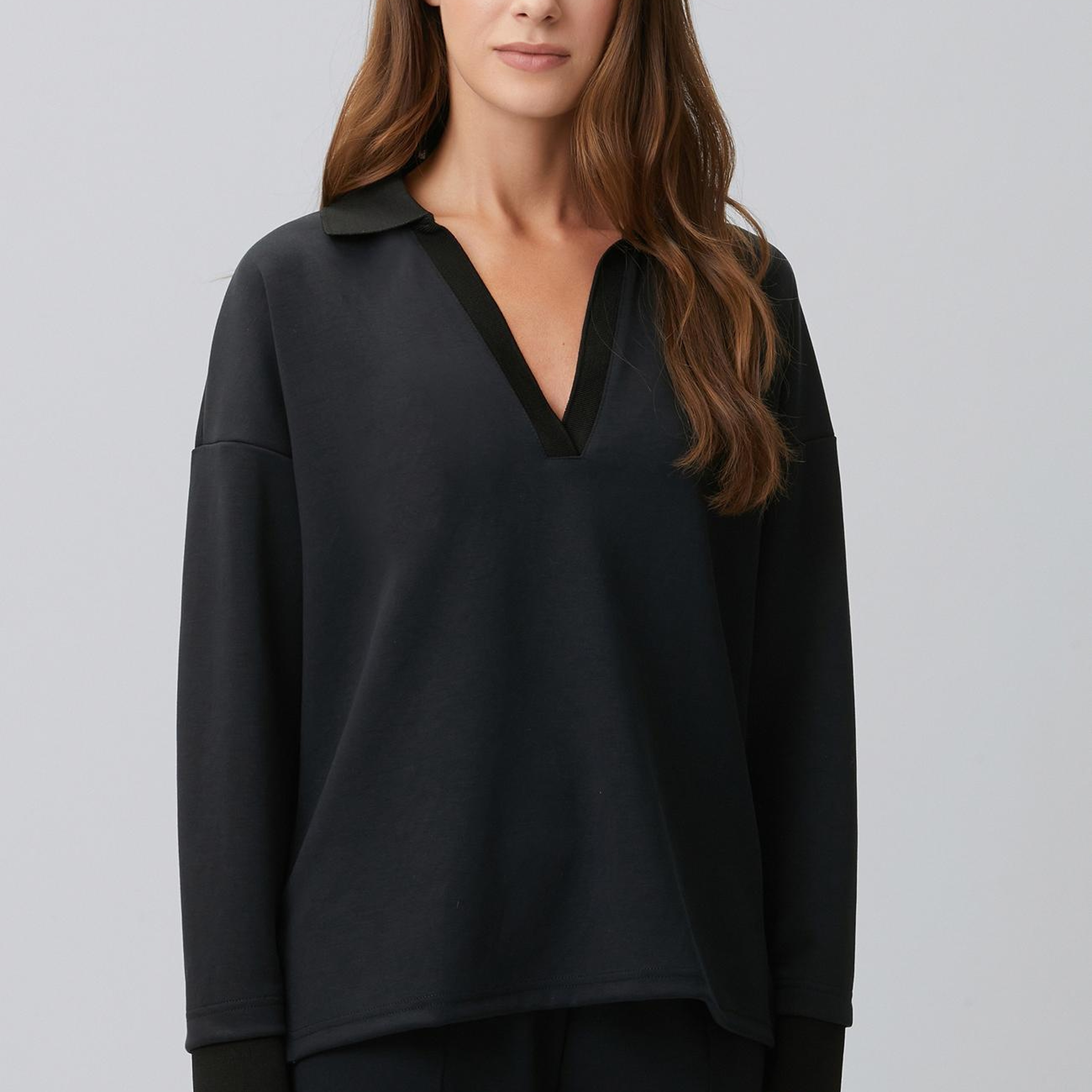 Network Kadın Siyah Modal Karışımlı Ribanalı Sweatshirt
