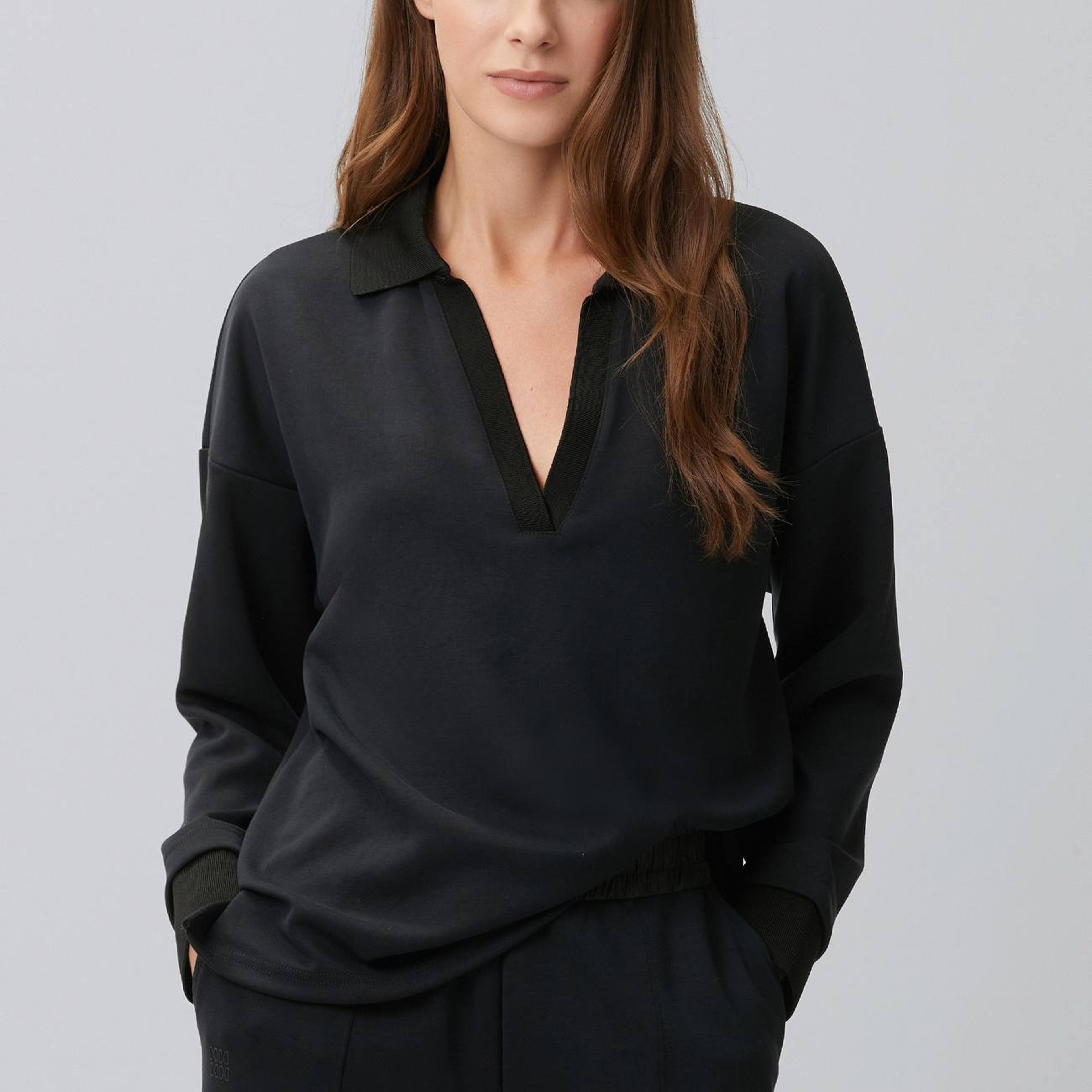 Network Kadın Siyah Modal Karışımlı Ribanalı Sweatshirt