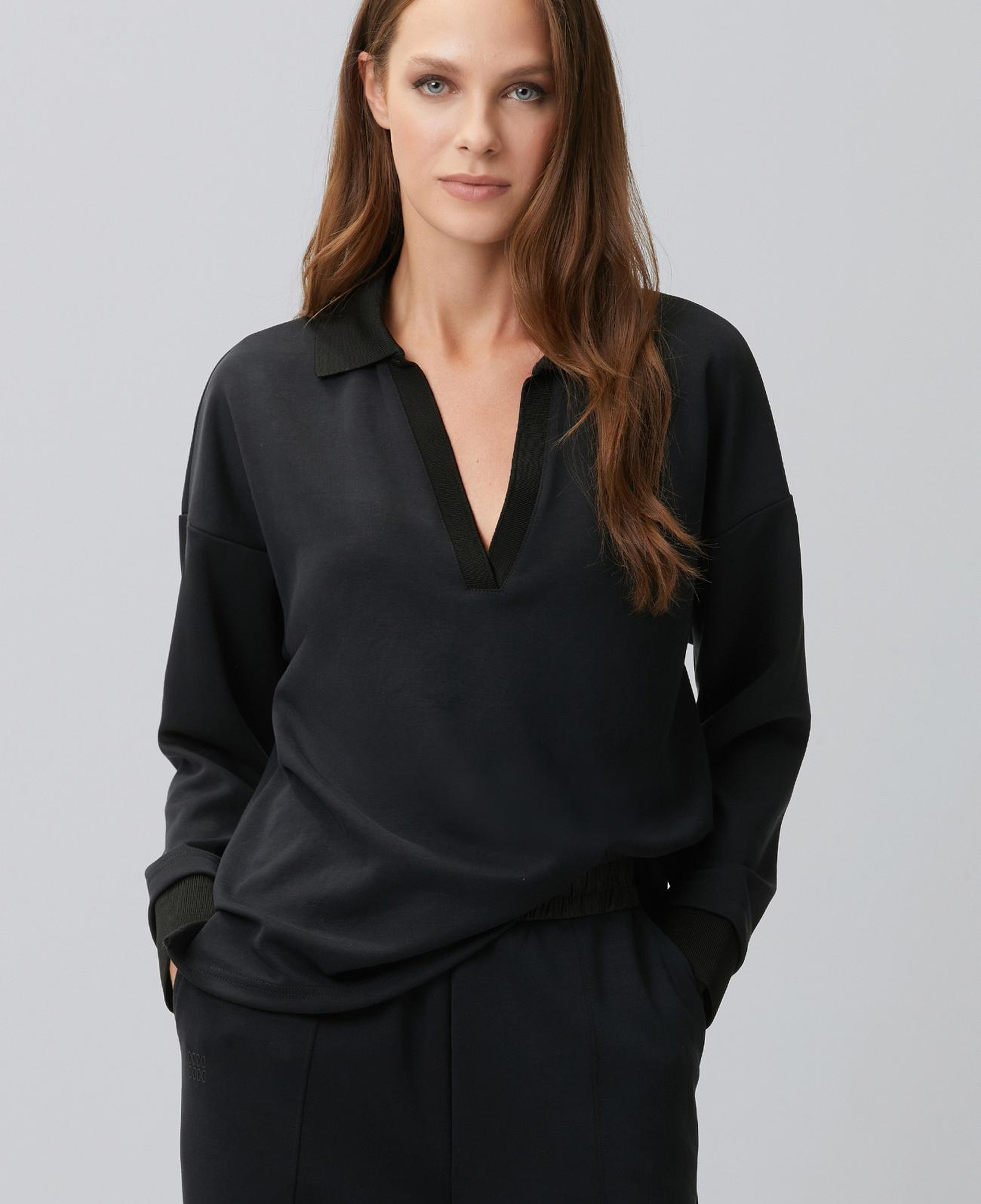 Network Kadın Siyah Modal Karışımlı Ribanalı Sweatshirt