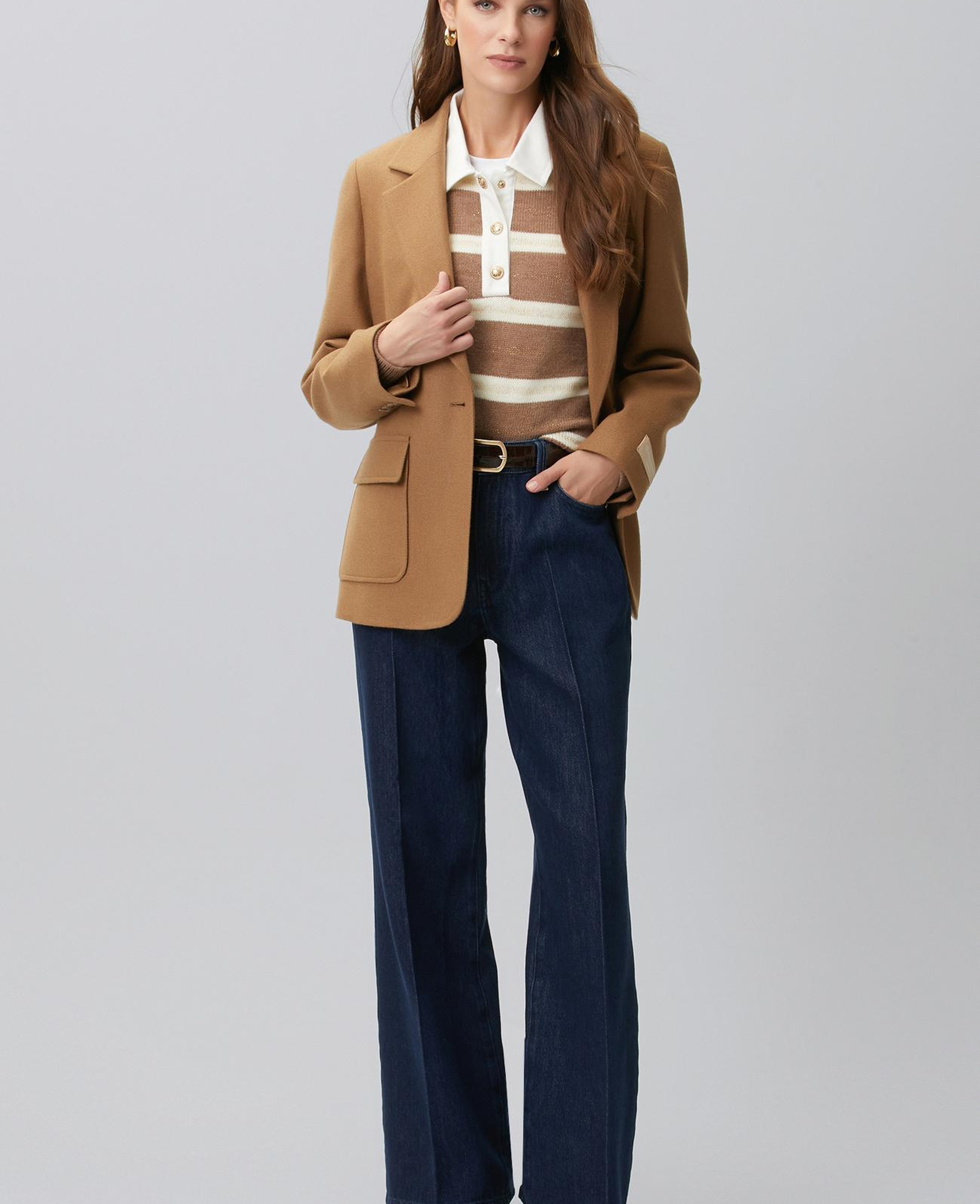 Network Kadın İndigo Mid Waist Wide Leg Ütü İzli Denim Pantolon