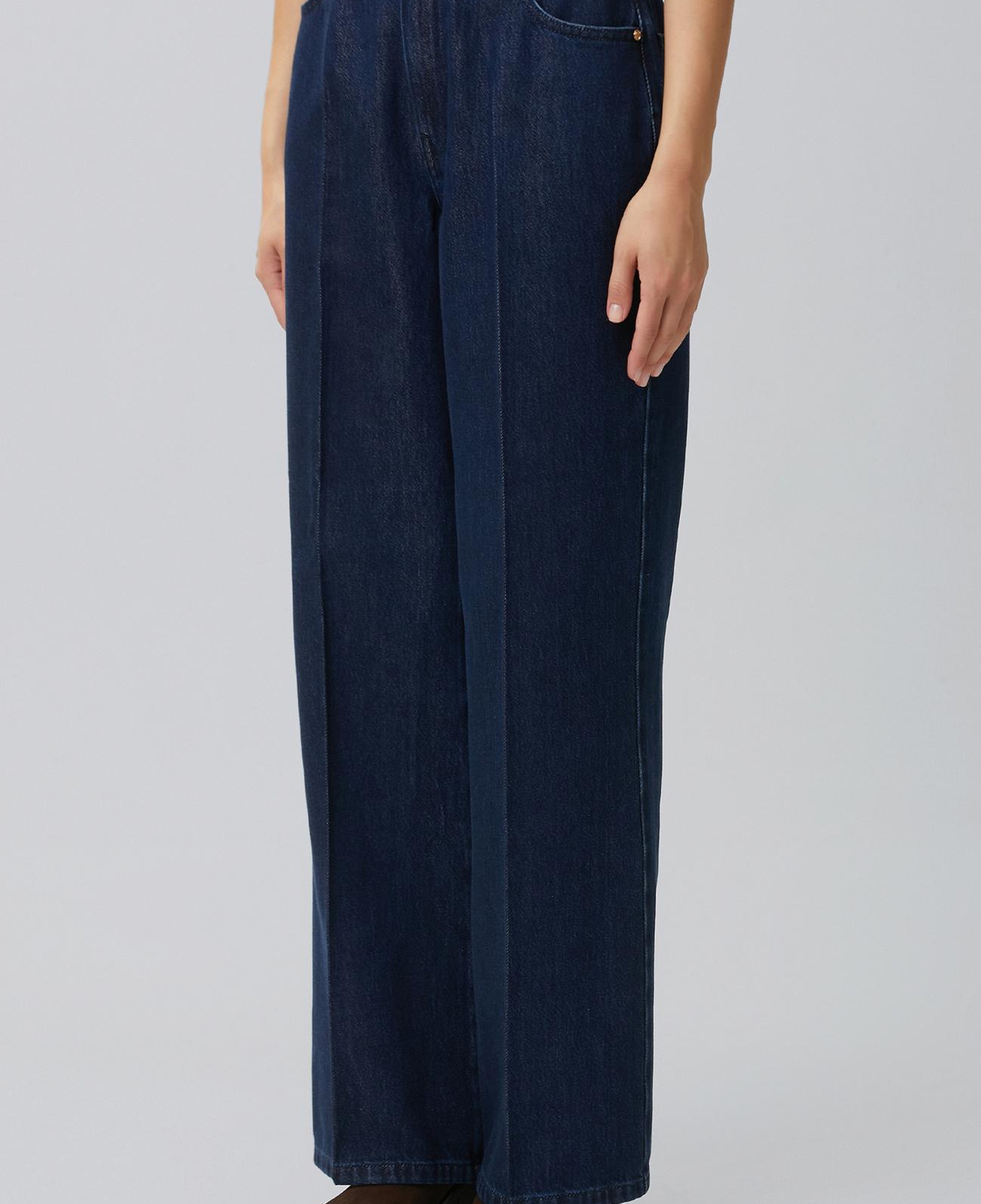Network Kadın İndigo Mid Waist Wide Leg Ütü İzli Denim Pantolon