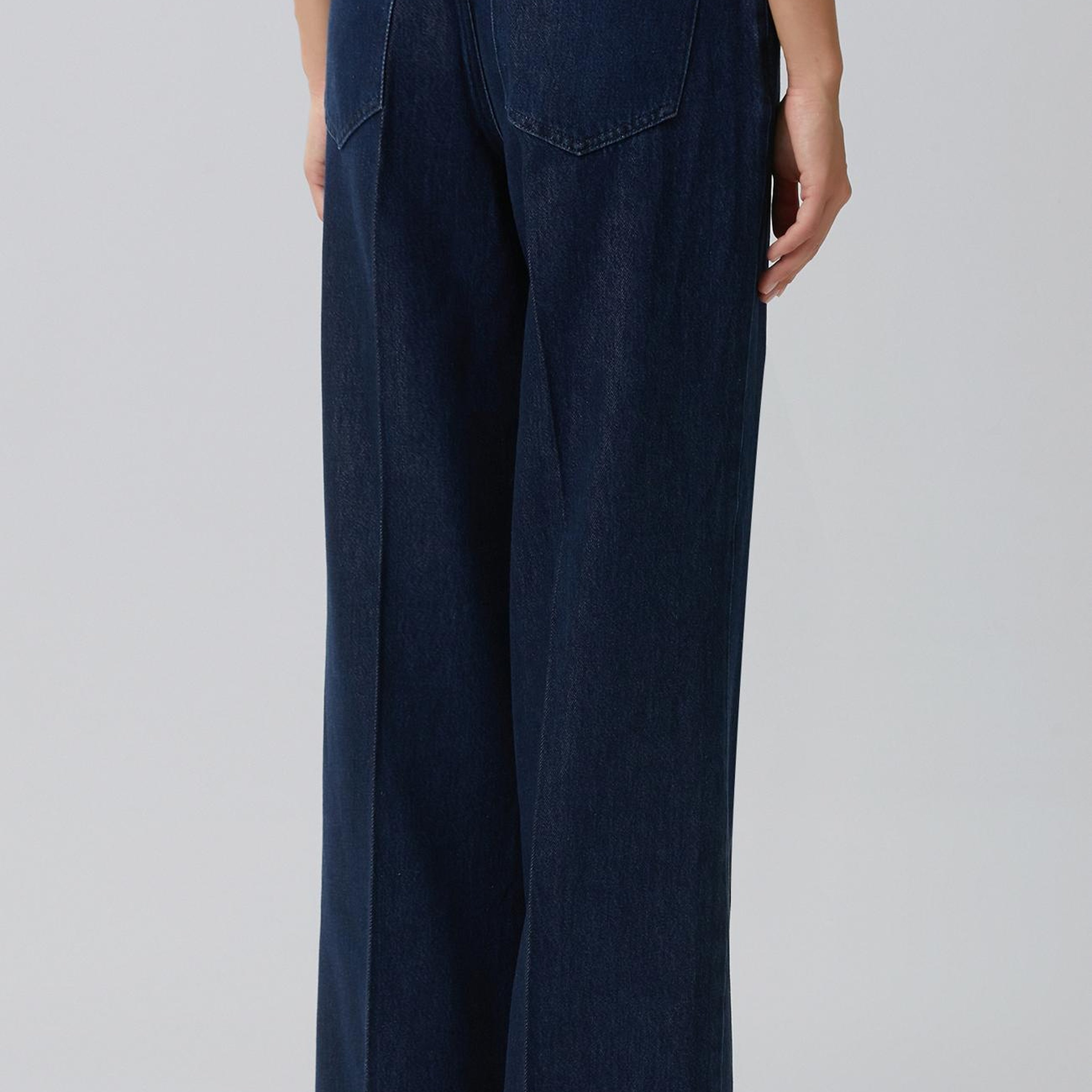 Network Kadın İndigo Mid Waist Wide Leg Ütü İzli Denim Pantolon