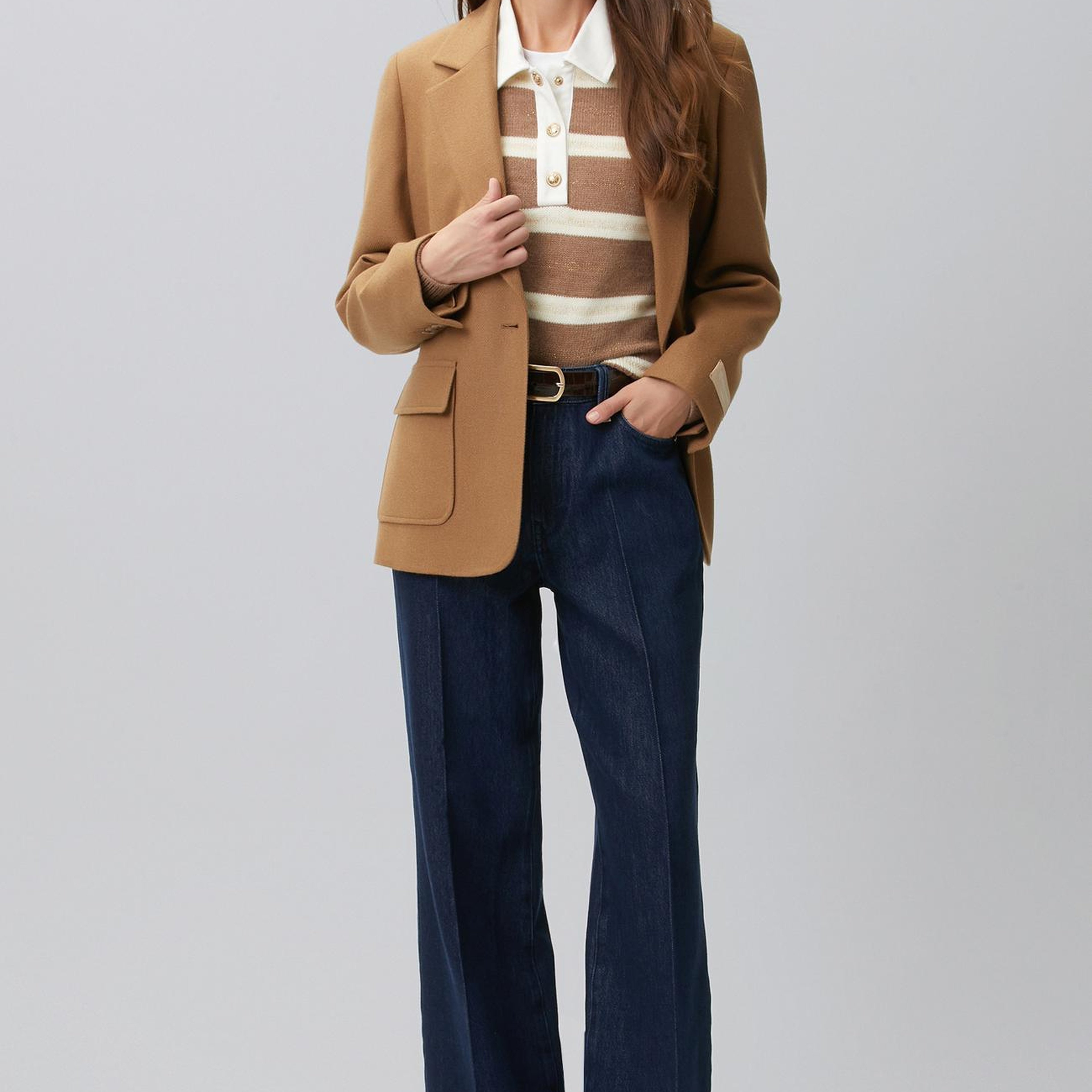 Network Kadın İndigo Mid Waist Wide Leg Ütü İzli Denim Pantolon