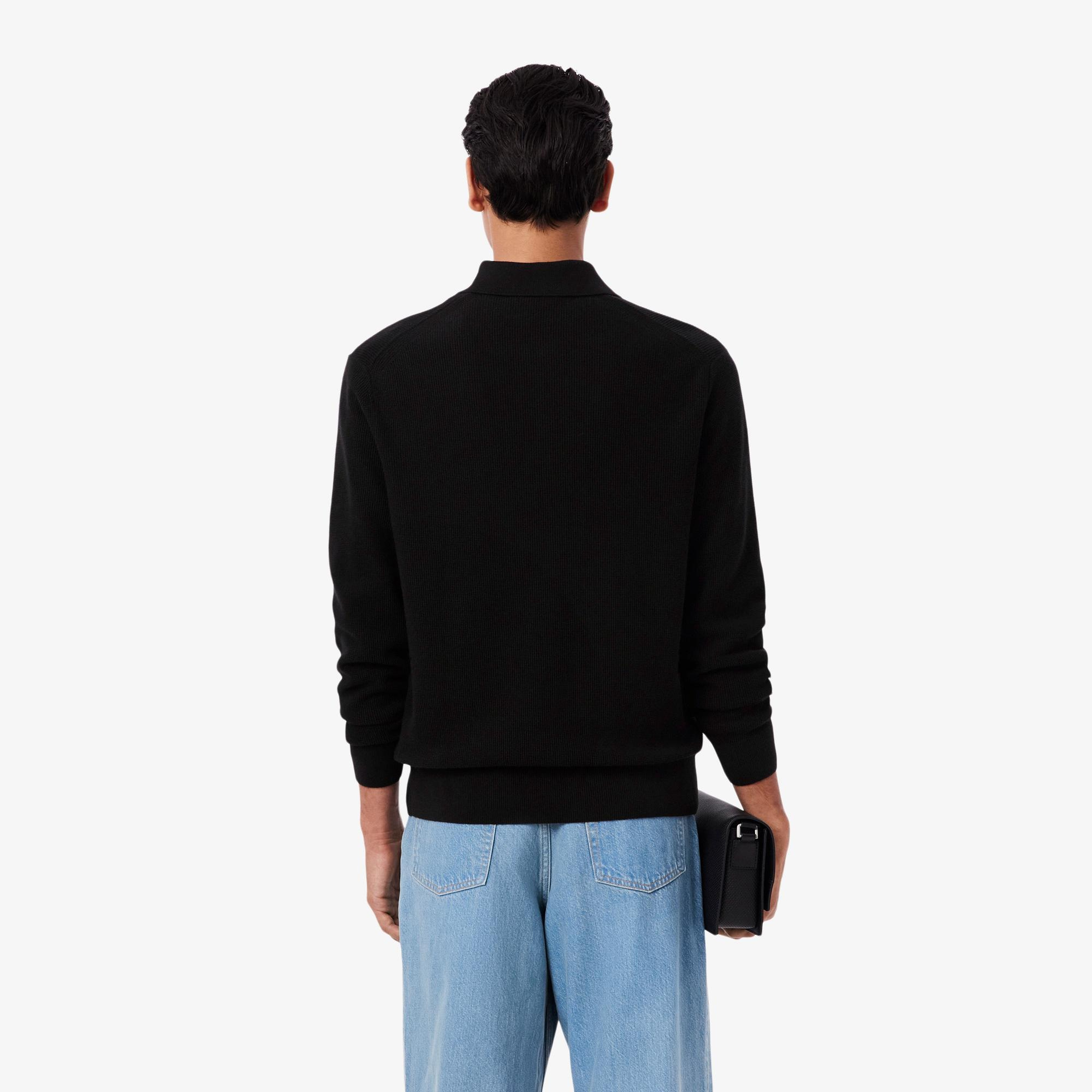 Lacoste Erkek Classic Fit Yarım Fermuarlı Siyah Kazak