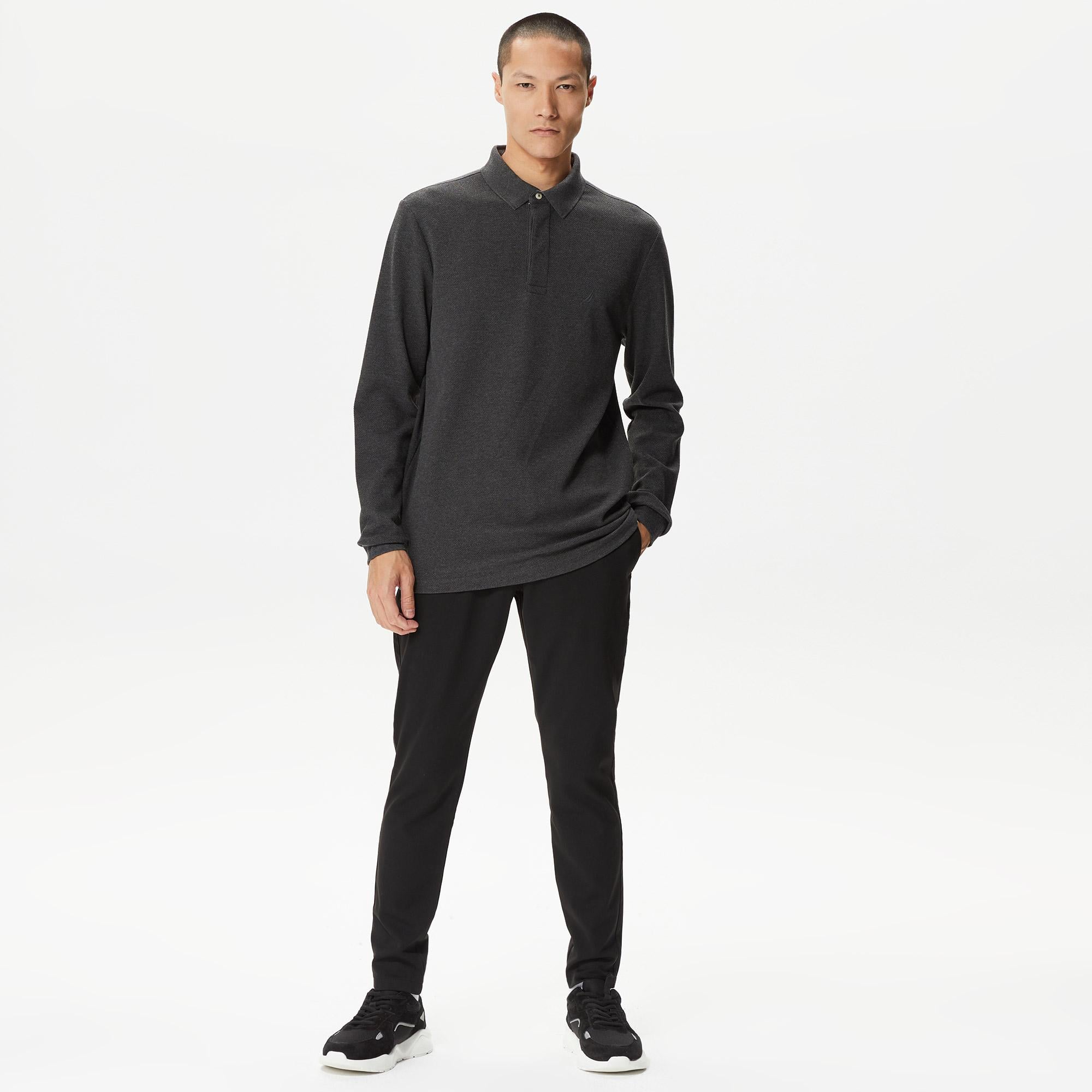 Nautica Erkek Gri Slim Fit Uzun Kollu Polo Yaka T-Shirt