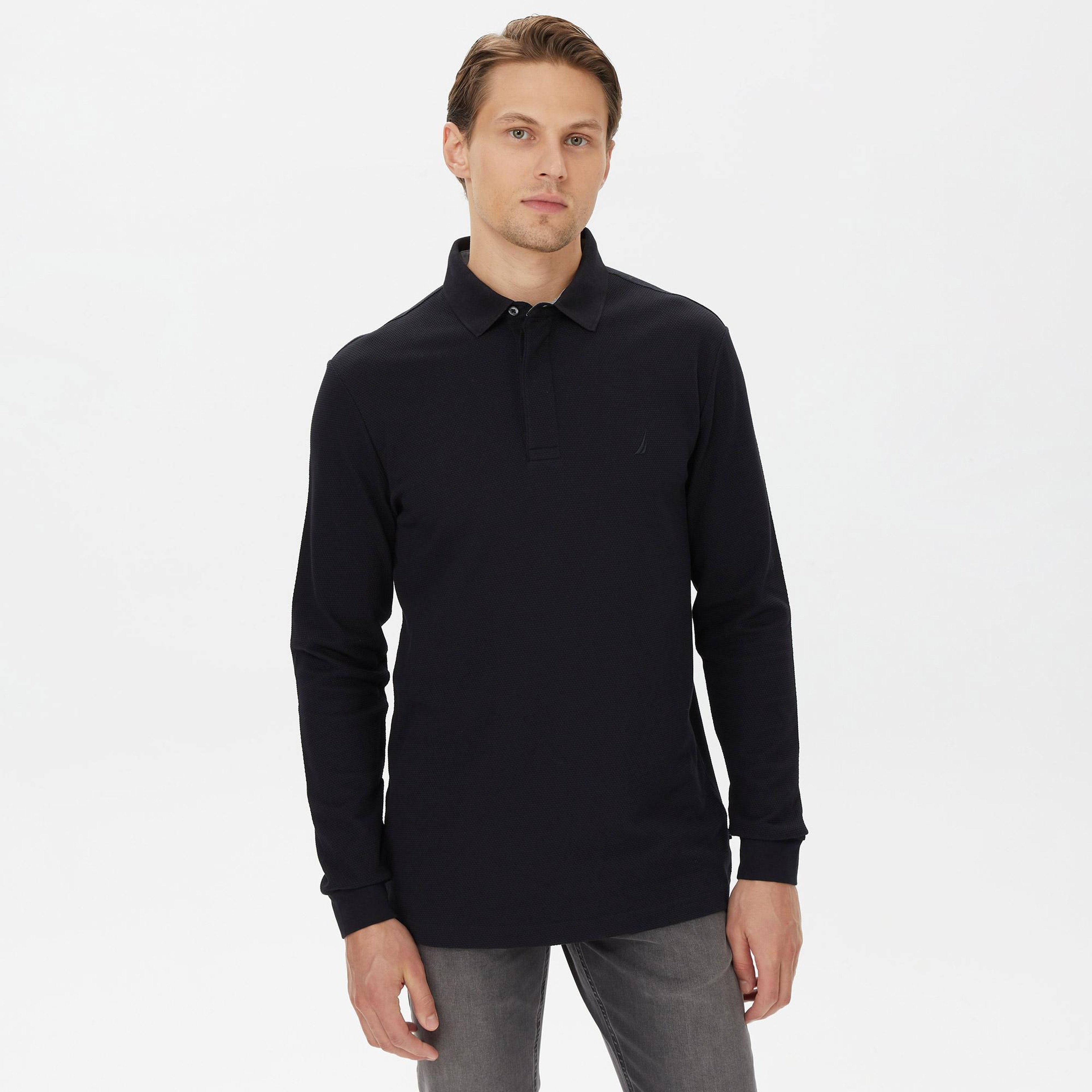 Nautica Erkek Siyah Slim Fit Uzun Kollu Polo Yaka T-Shirt