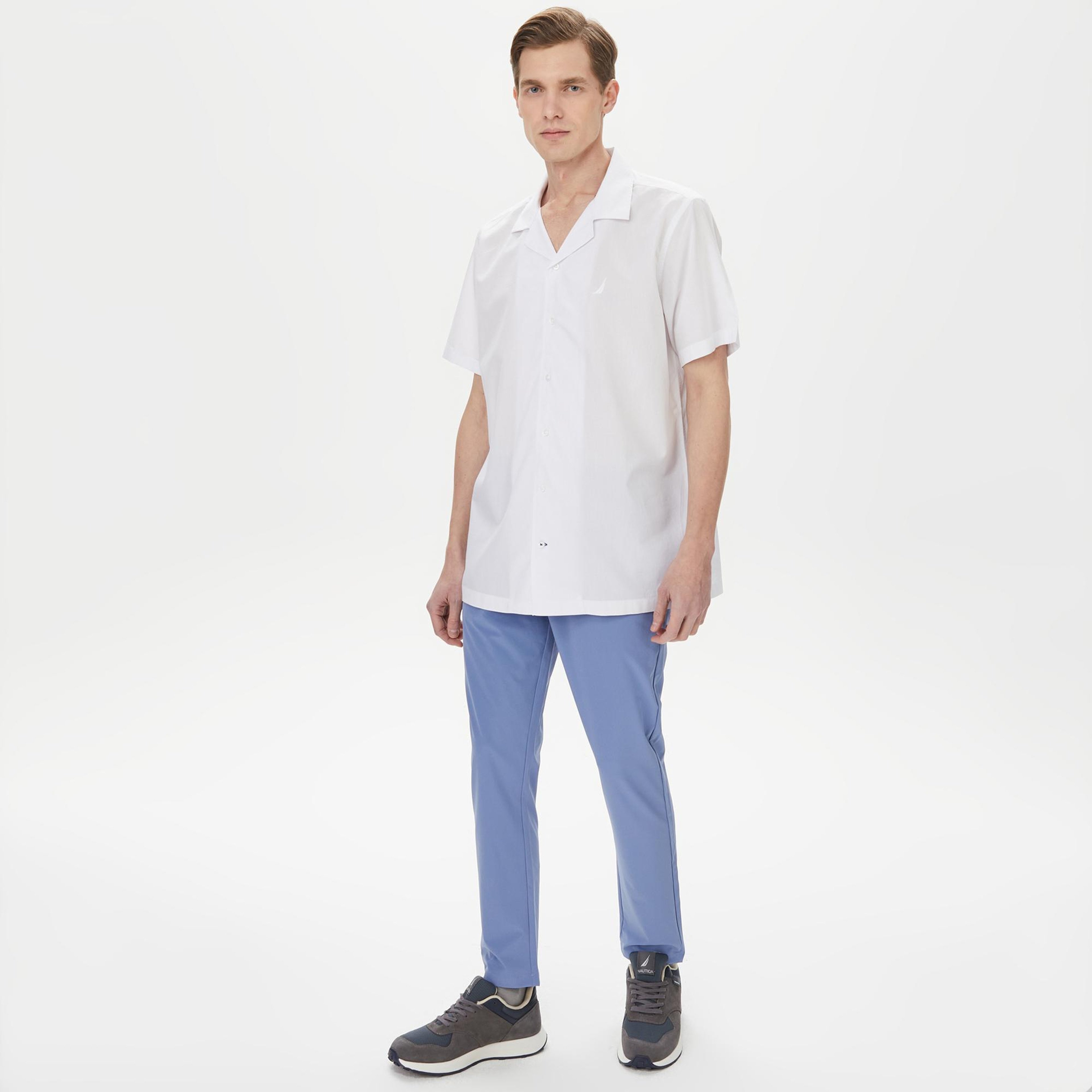Nautica Erkek Beyaz Classic Fit Kısa Kollu Modal Karışımlı Gömlek
