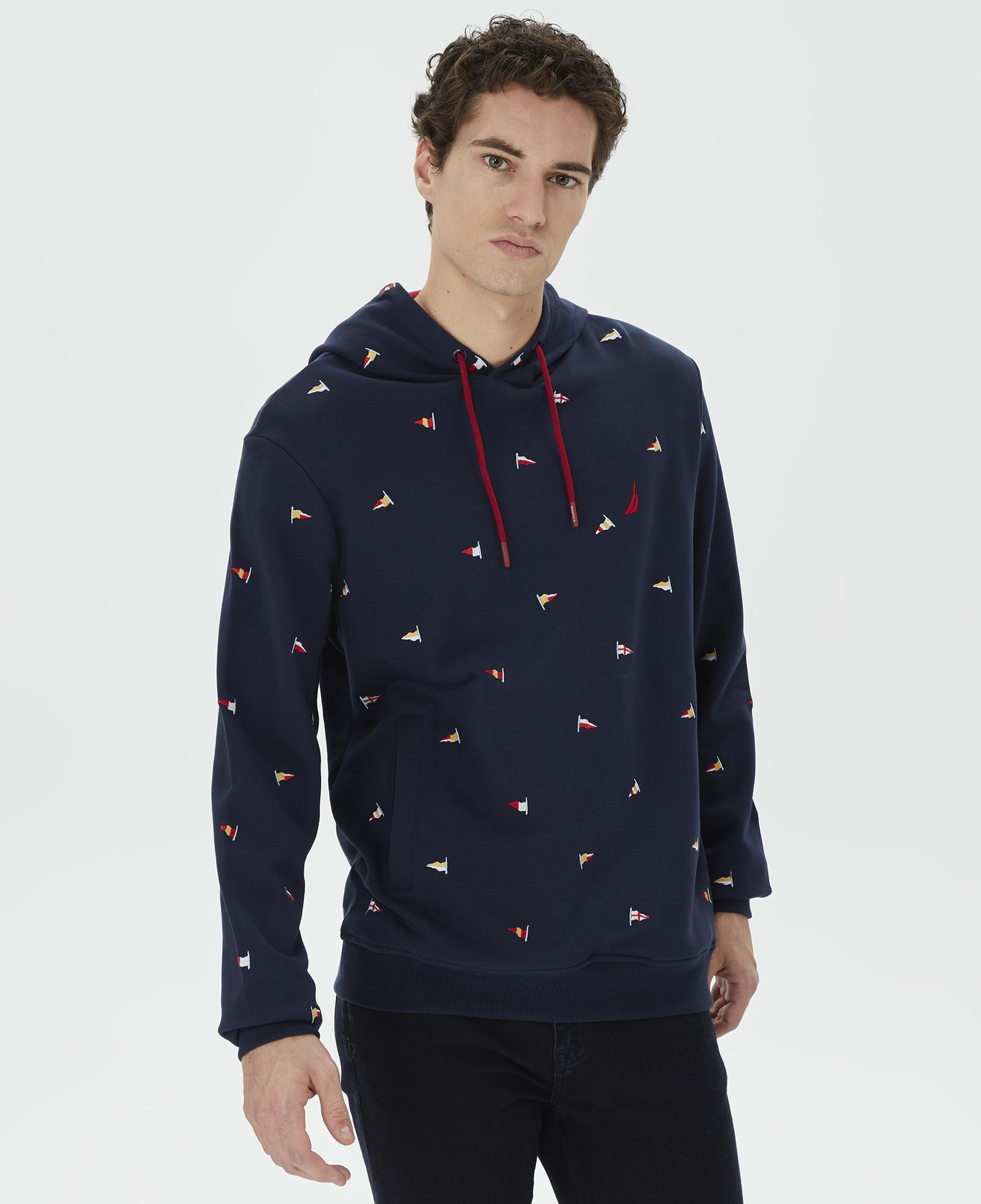 Nautica Erkek Lacivert Standart Fit İşlemeli KapüşonluSweatshirt
