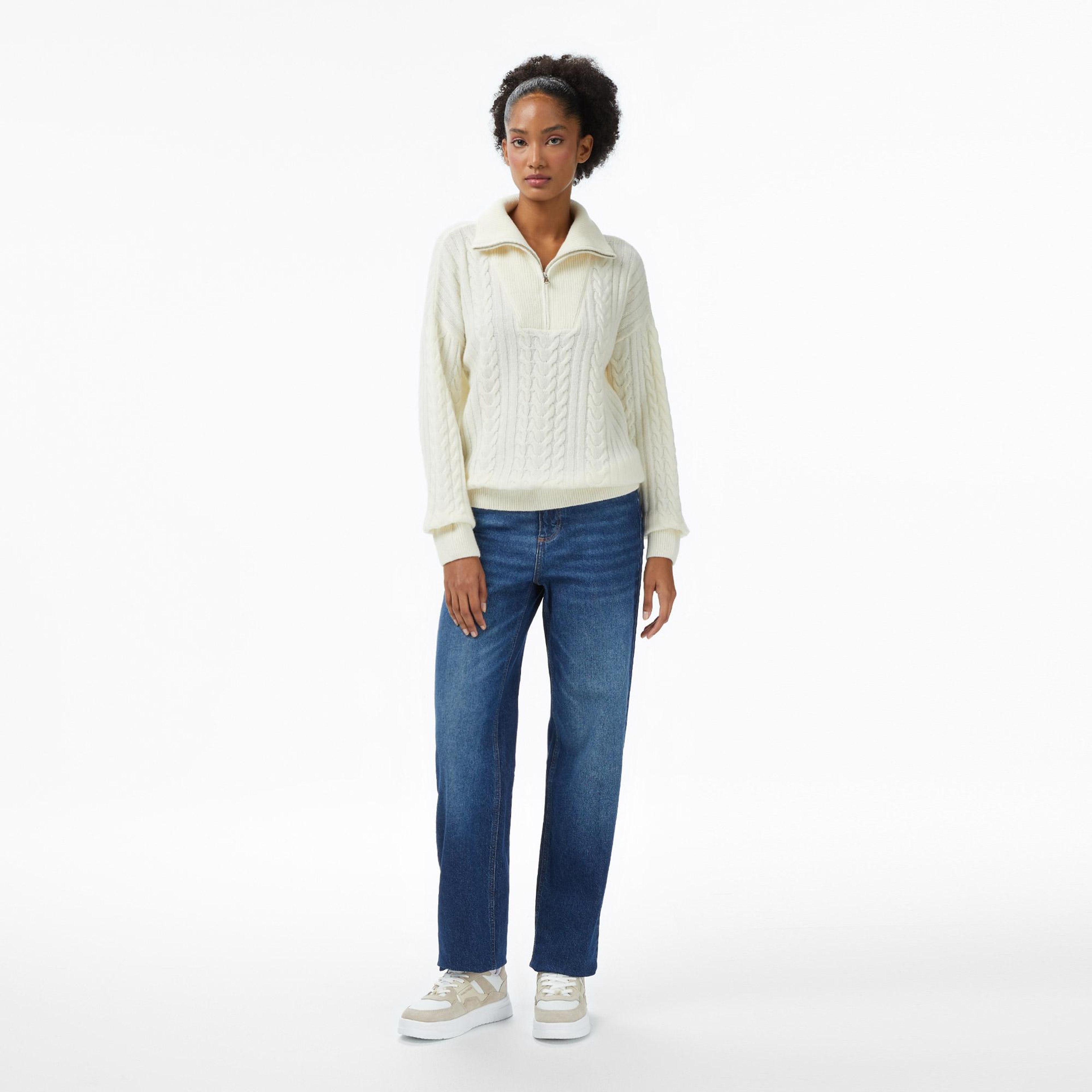 Nautica Kadın Krem Regular Fit Kazak