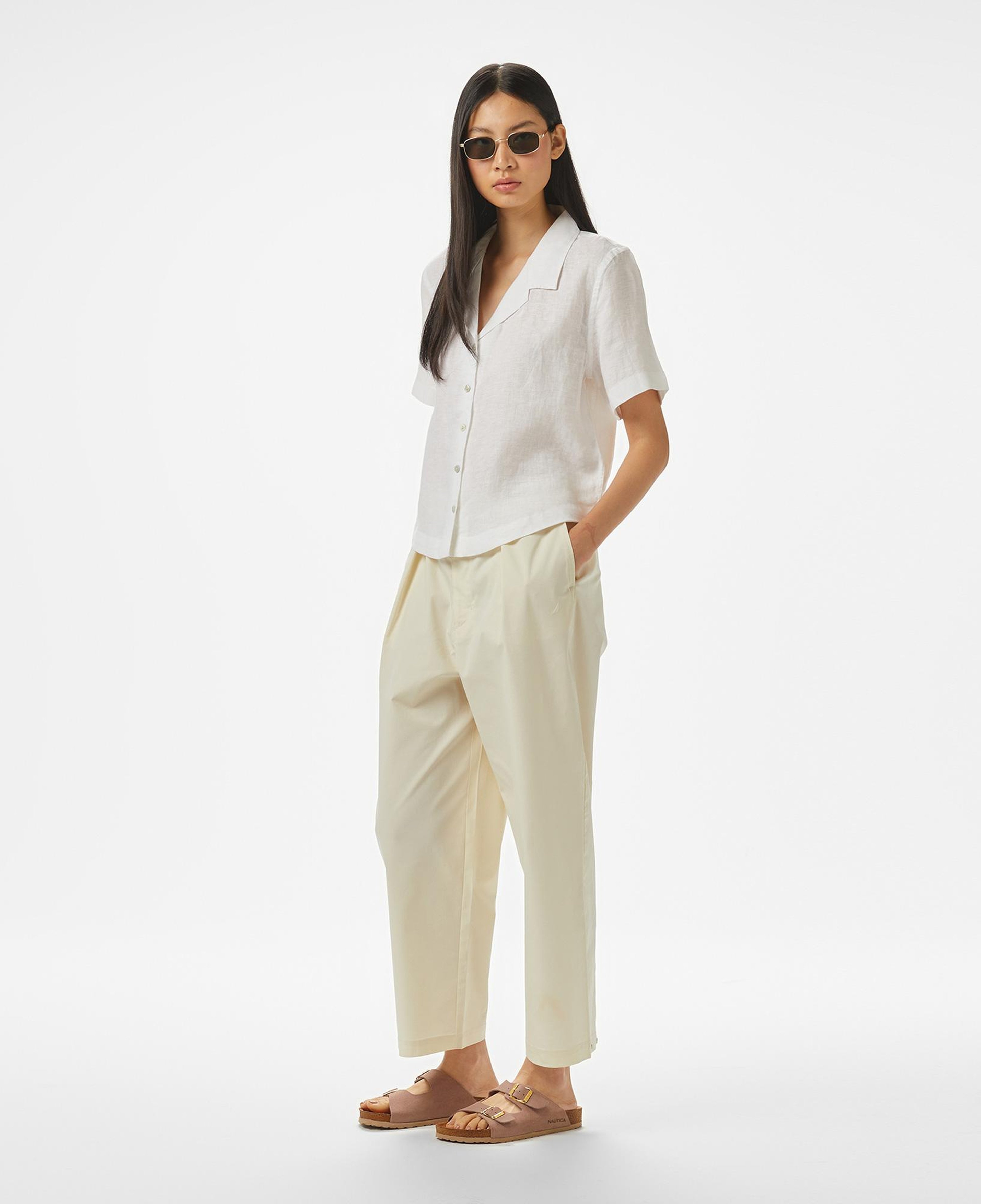 Nautica Kadın Beyaz Regular Fit Keten Gömlek
