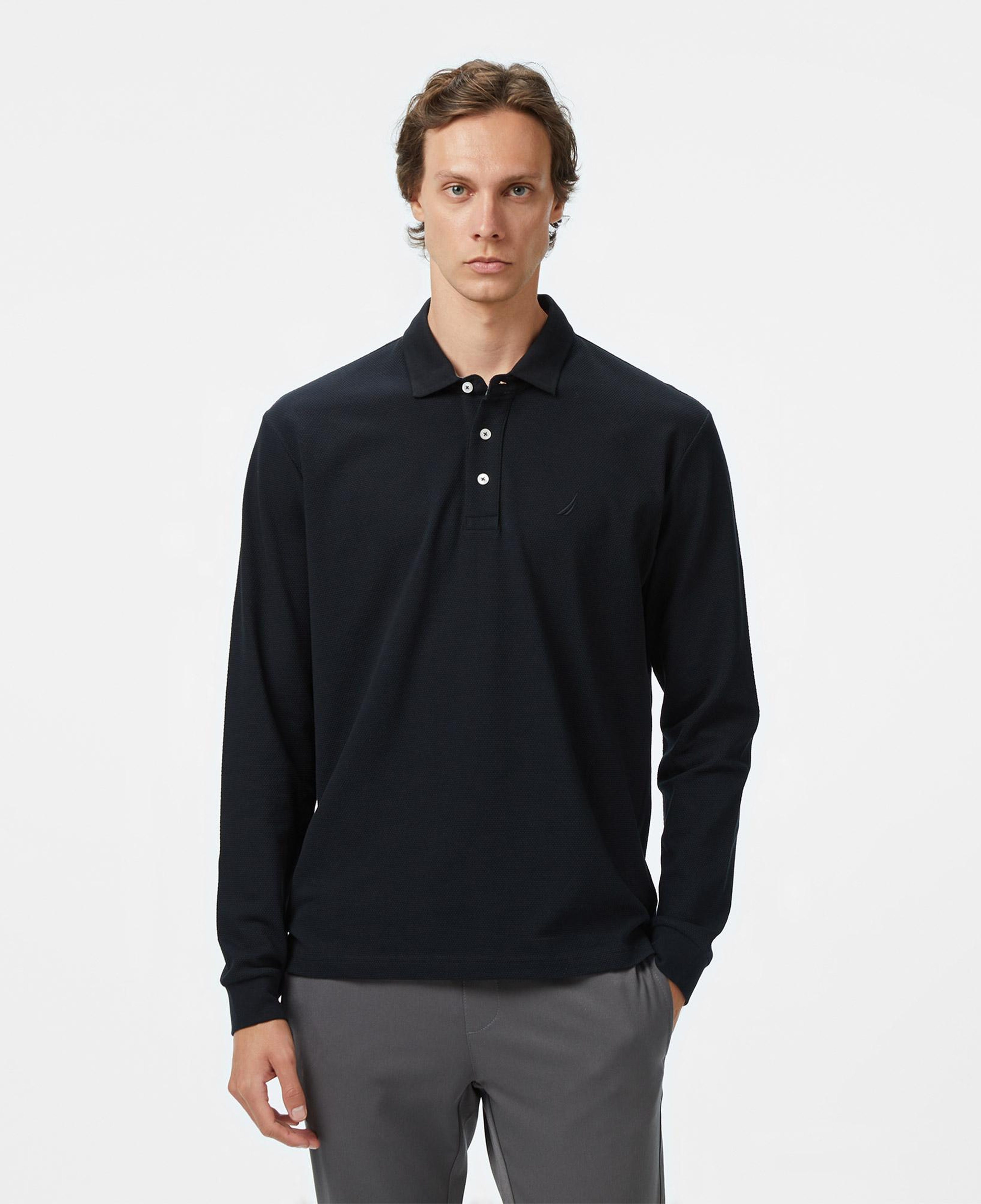 Nautica Erkek Siyah Classic Fit Uzun Kollu Polo